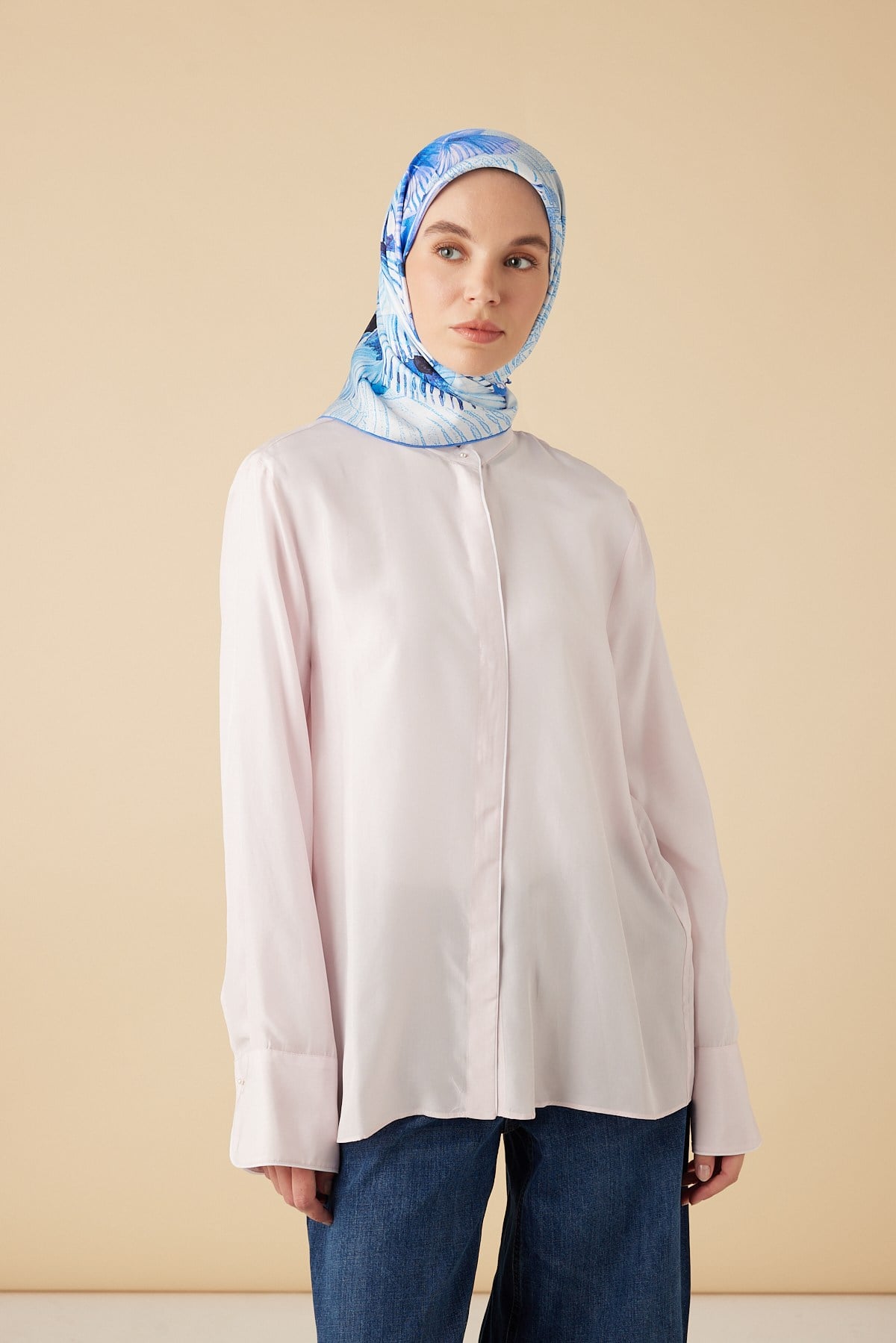 DEVRAN TİVİL İPEK EŞARP 90*90 CM - MAVİ