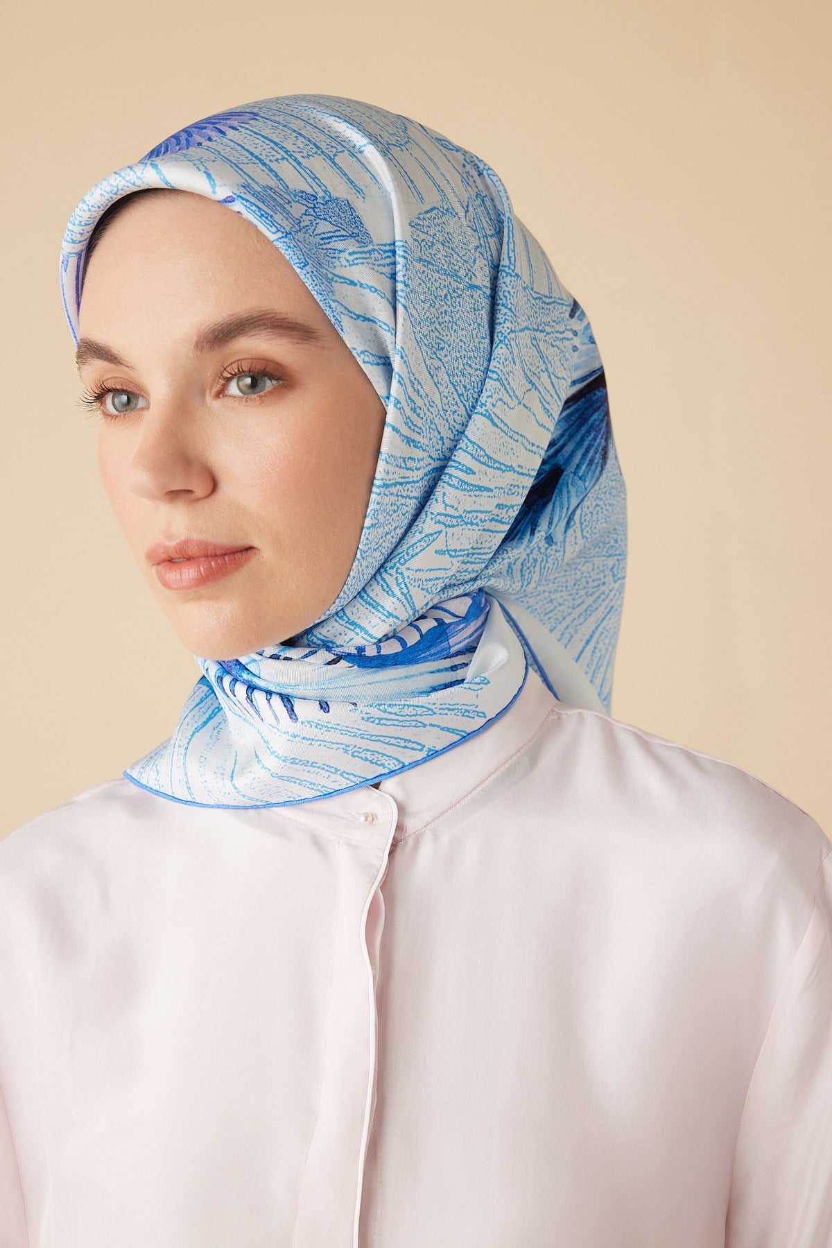 DEVRAN TİVİL İPEK EŞARP 90*90 CM - MAVİ