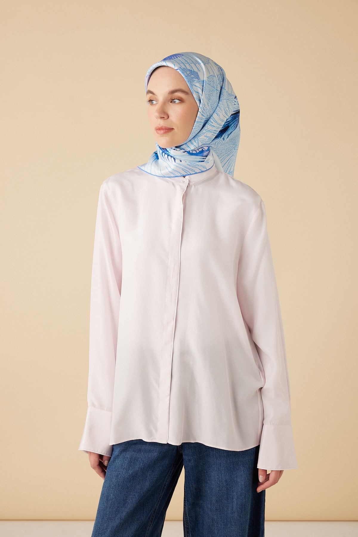 DEVRAN TİVİL İPEK EŞARP 90*90 CM - MAVİ