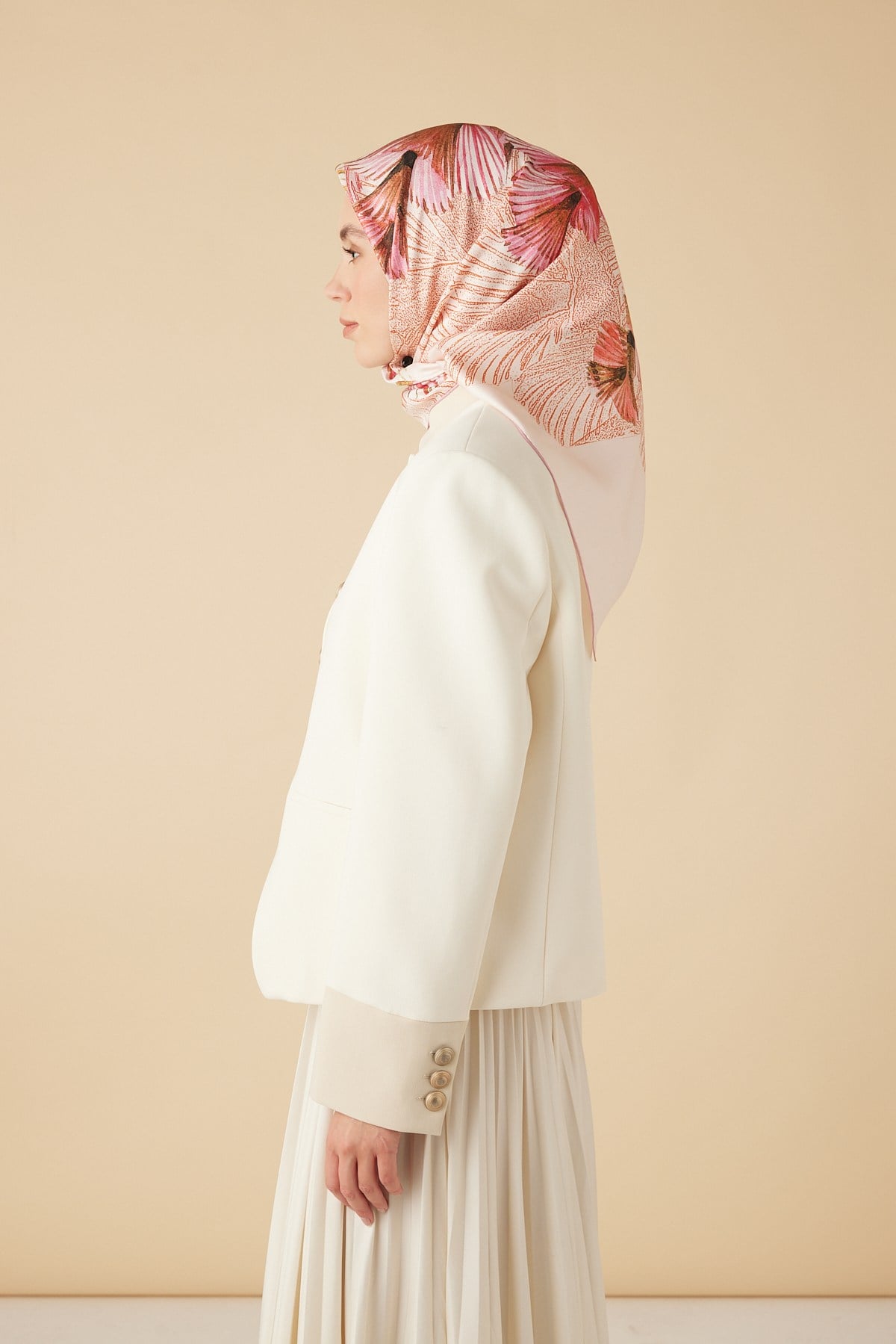 DEVRAN TİVİL İPEK EŞARP 90*90 CM - PEMBE