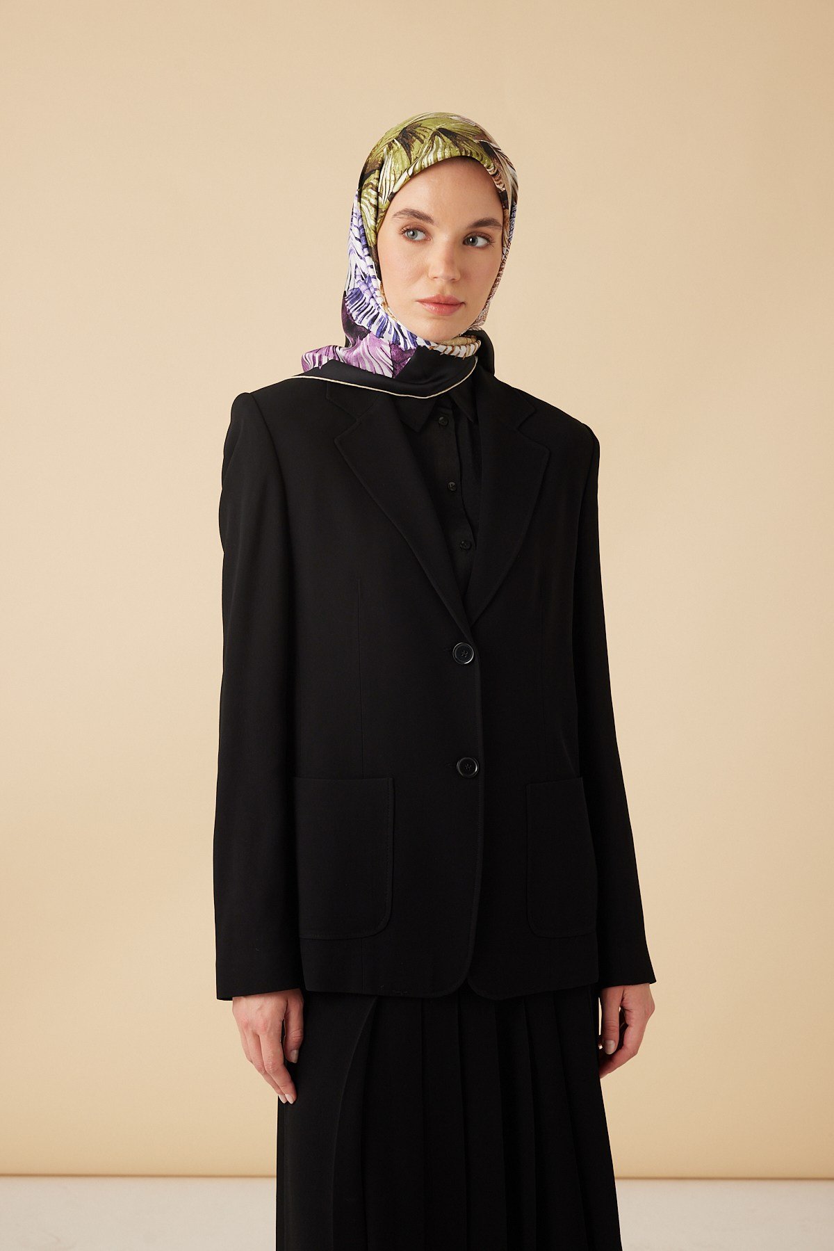 DEVRAN TİVİL İPEK EŞARP 90*90 CM - SİYAH