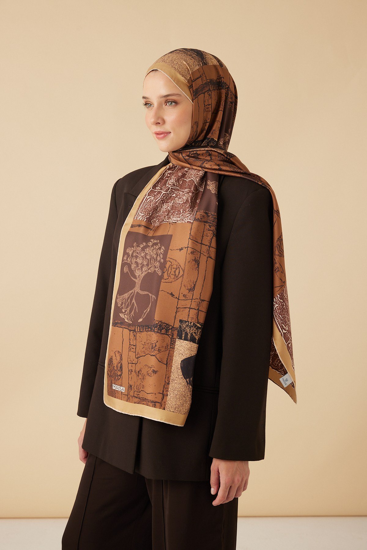 DİDAR MULBERRY İPEK ŞAL 70*190 CM - TABA