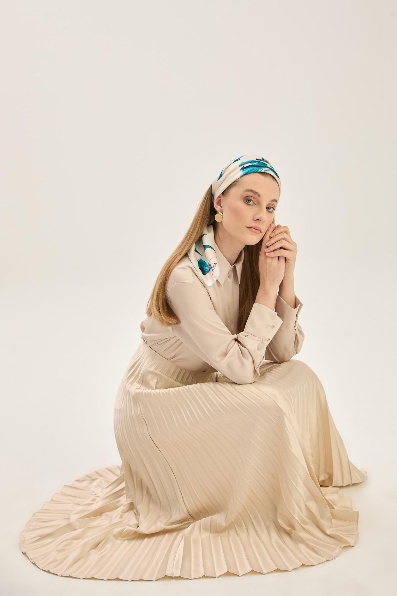 EFLİN TİVİL İPEK EŞARP 90*90 CM - AÇIK BEJ