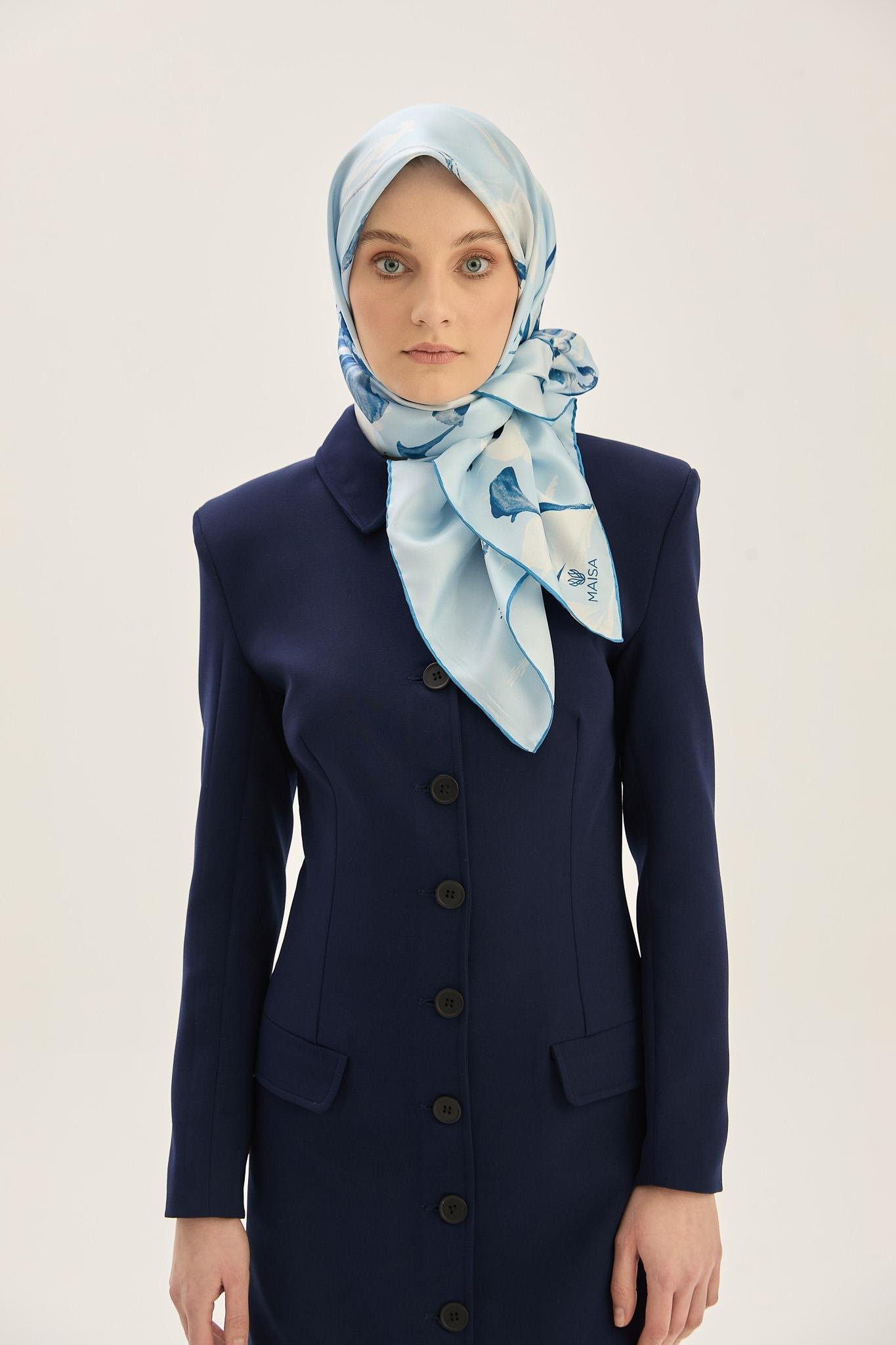 EFLİN TİVİL İPEK EŞARP 90*90 CM - AÇIK MAVİ