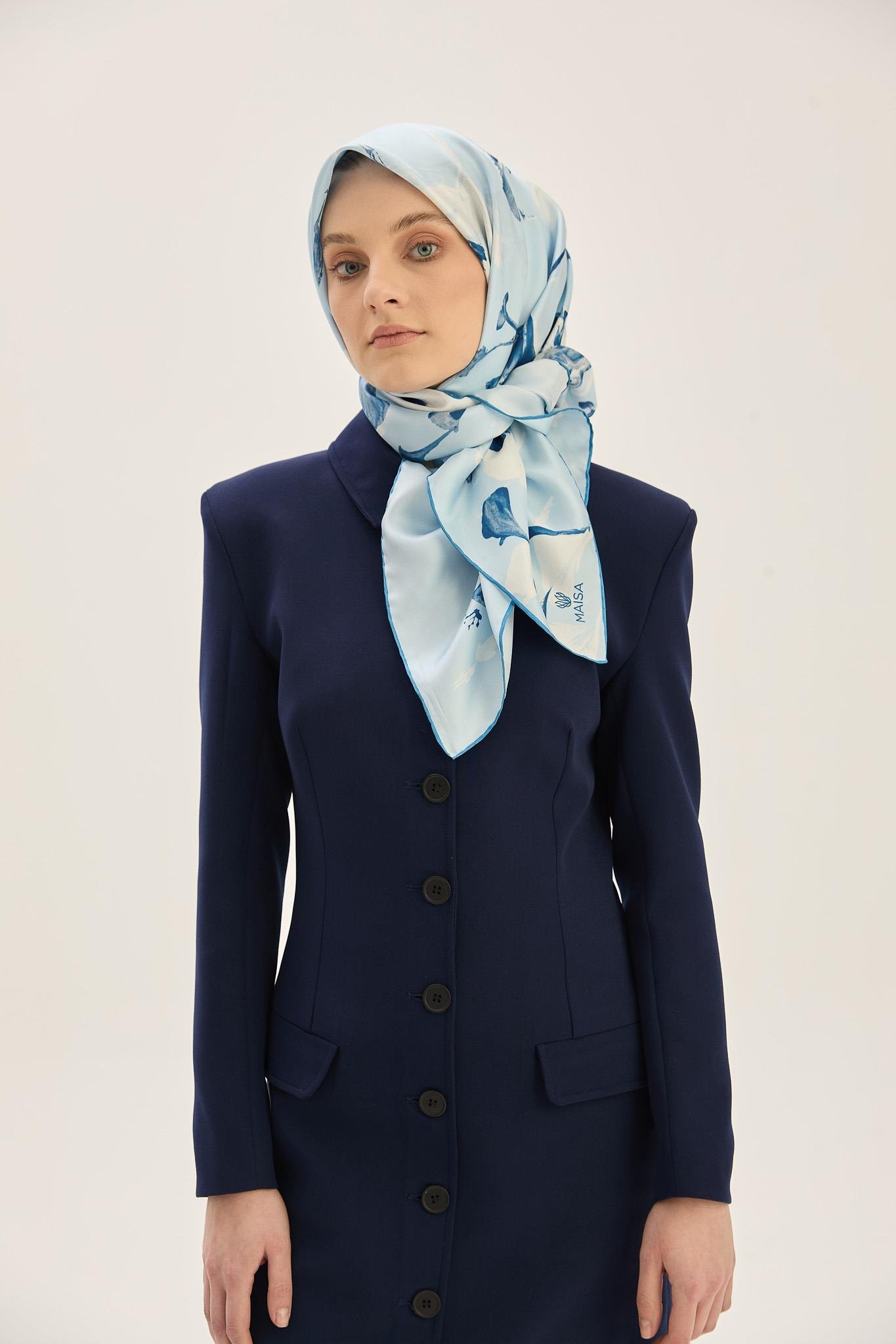 EFLİN TİVİL İPEK EŞARP 90*90 CM - AÇIK MAVİ