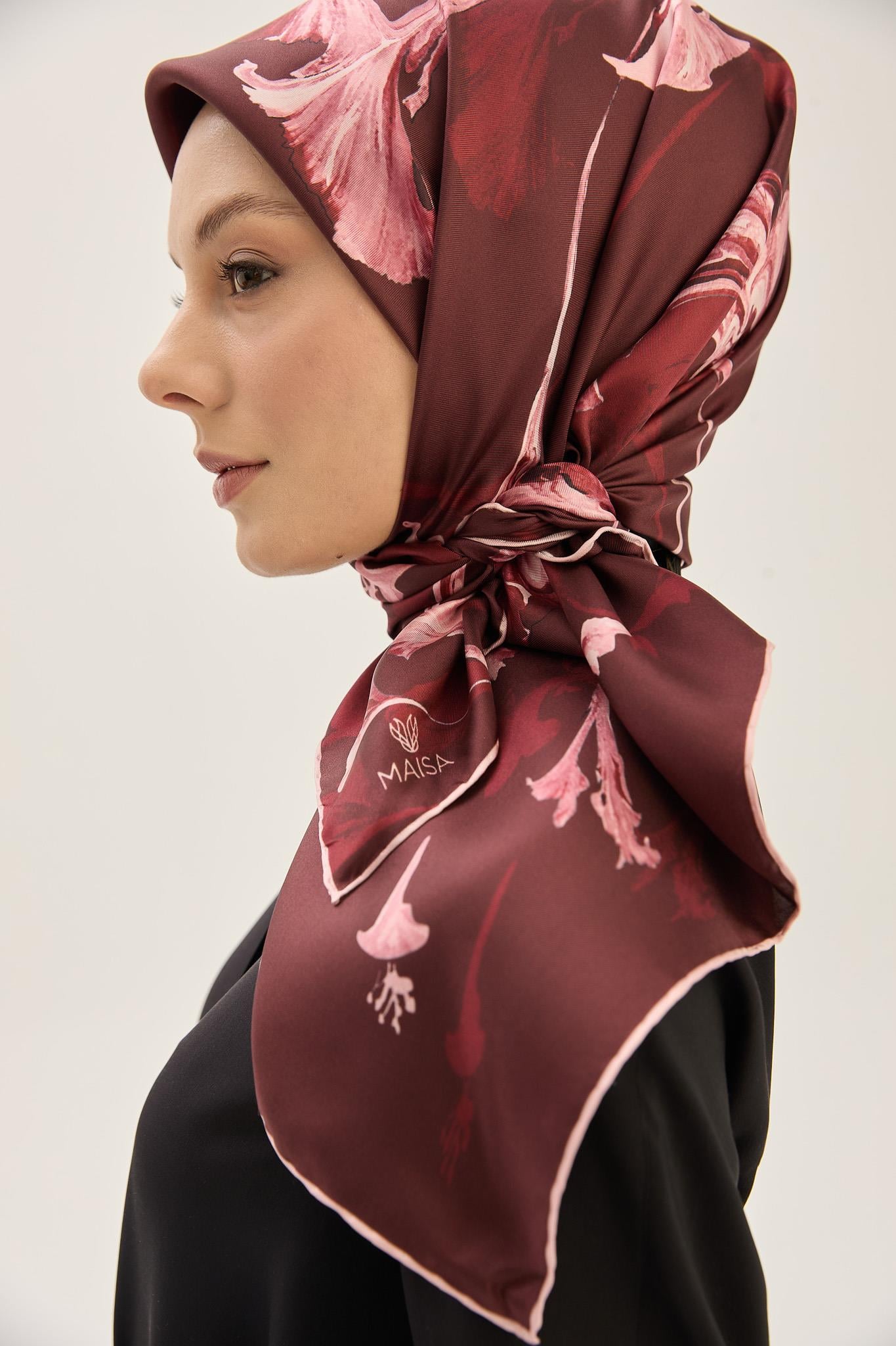 EFLİN TİVİL İPEK EŞARP 90*90 CM - BORDO