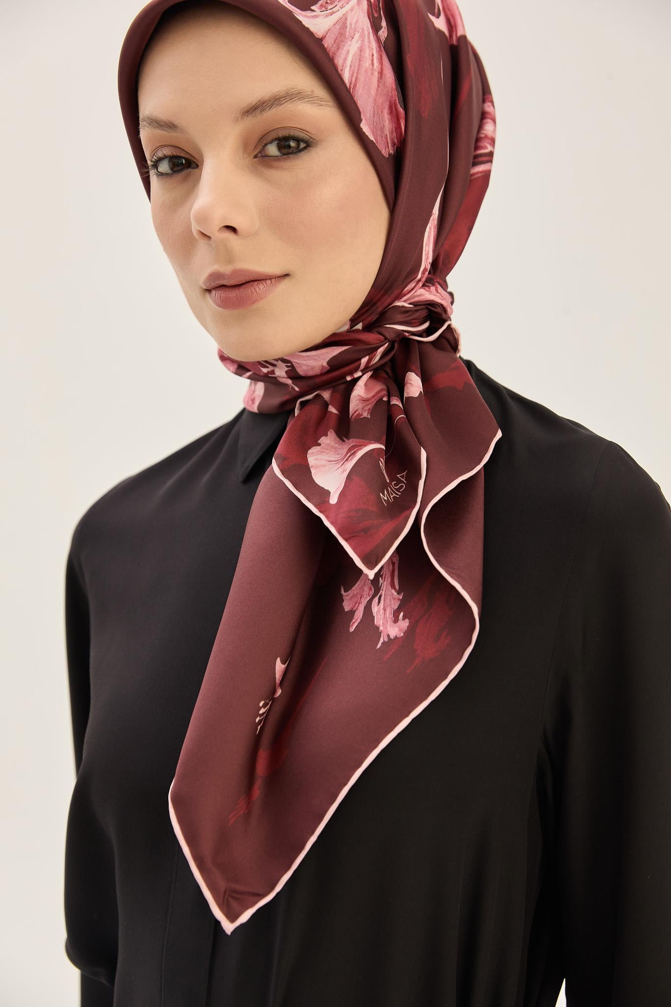 EFLİN TİVİL İPEK EŞARP 90*90 CM - BORDO