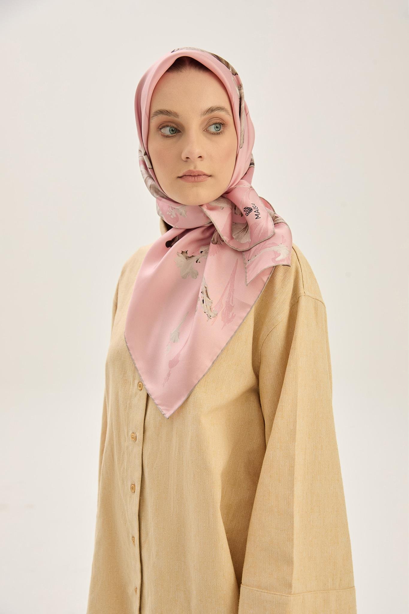 EFLİN TİVİL İPEK EŞARP 90*90 CM - GÜL KURUSU