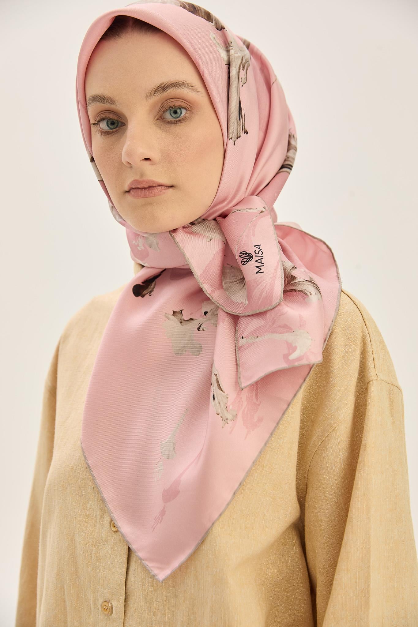 EFLİN TİVİL İPEK EŞARP 90*90 CM - GÜL KURUSU