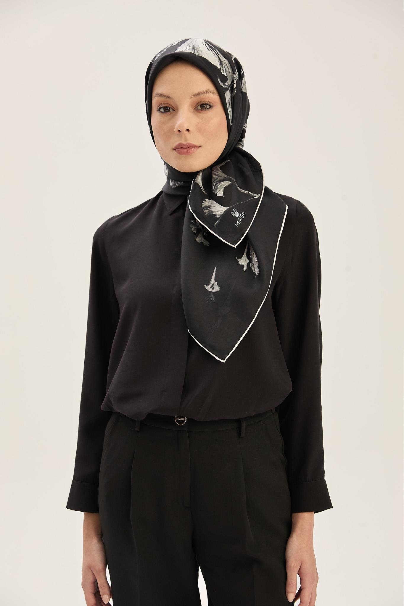 EFLİN TİVİL İPEK EŞARP 90*90 CM - SİYAH
