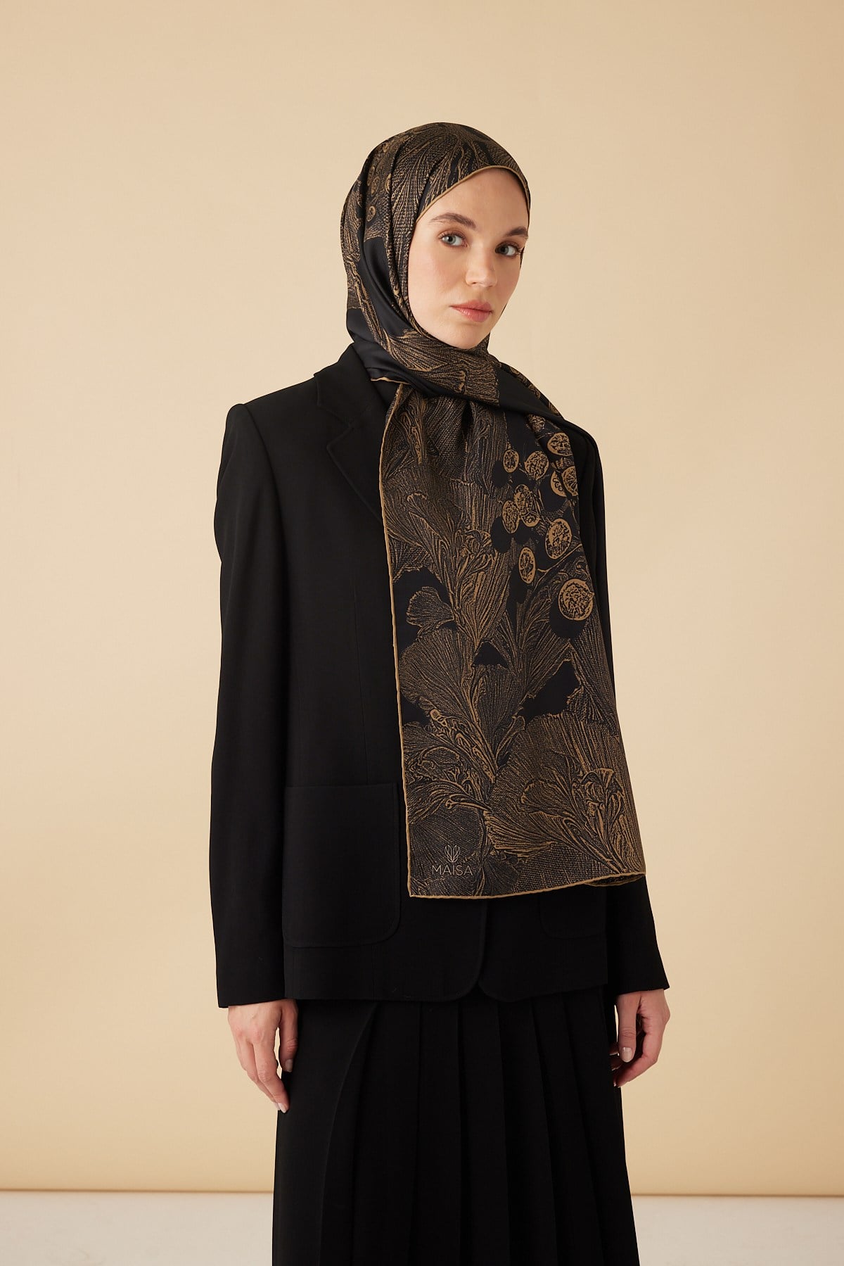 EFNA MULBERRY İPEK ŞAL 70*190 CM - GOLD SİYAH