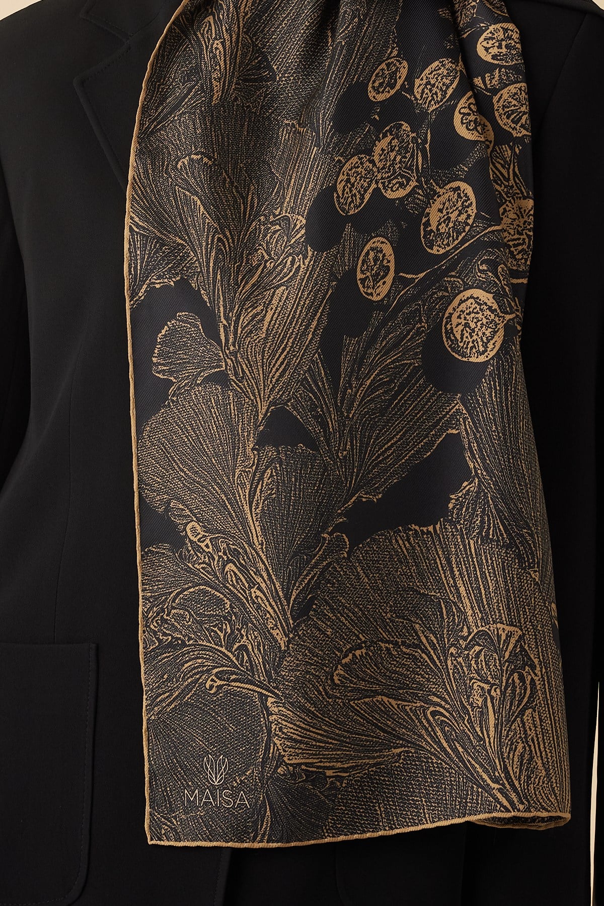 EFNA MULBERRY İPEK ŞAL 70*190 CM - GOLD SİYAH