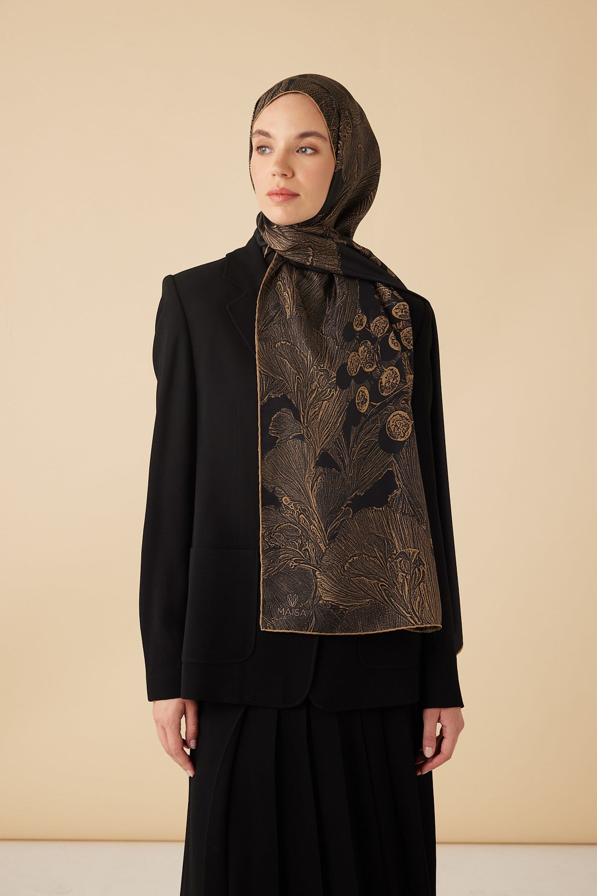 EFNA MULBERRY İPEK ŞAL 70*190 CM - GOLD SİYAH