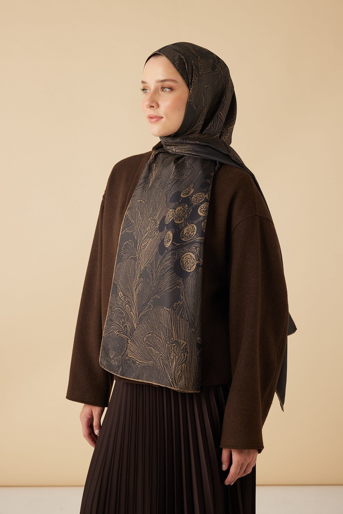 EFNA MULBERRY İPEK ŞAL 70*190 CM - KAHVERENGİ