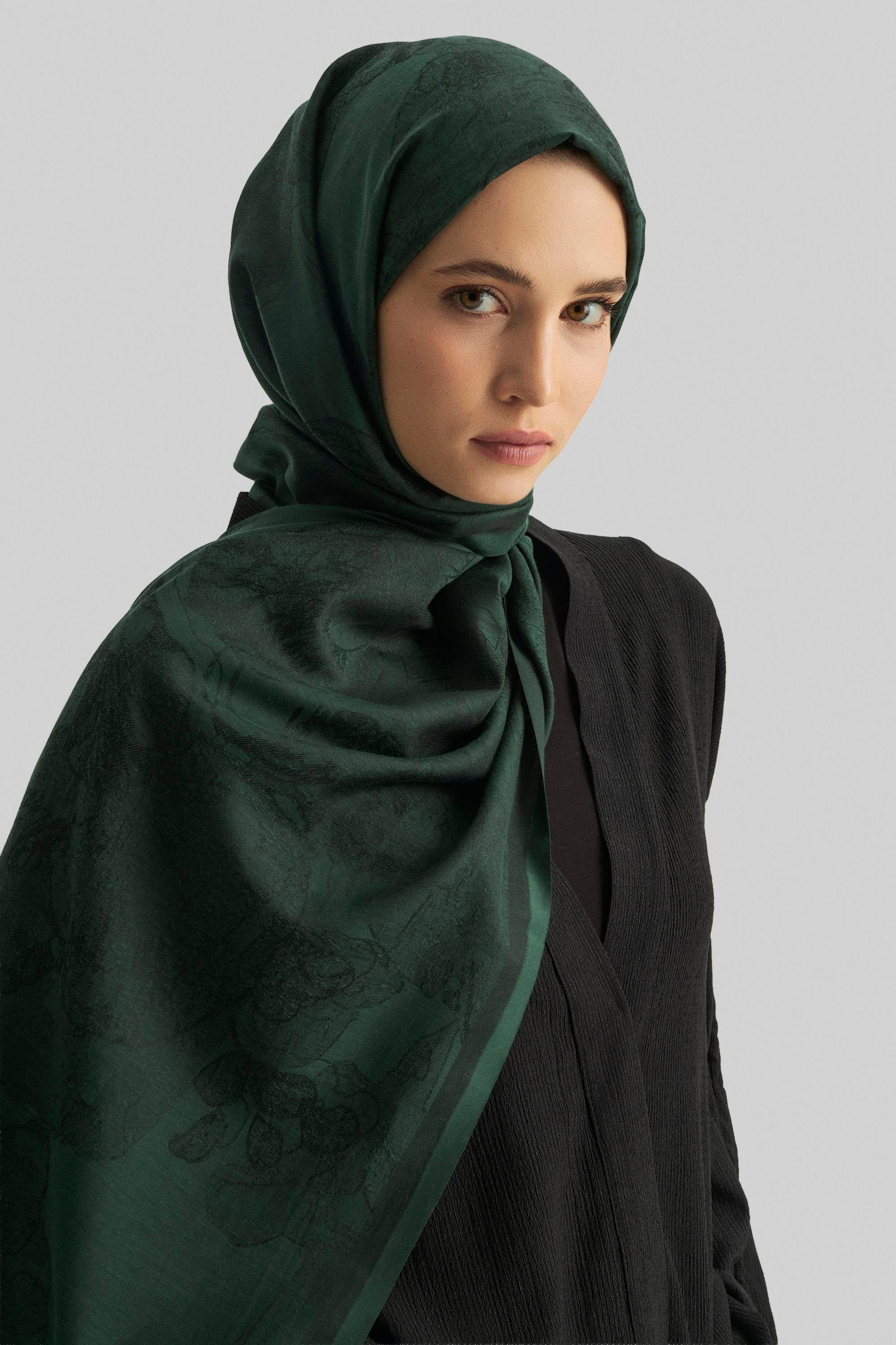 EFRAZ PAMUK İPEK ŞAL-KOYU YEŞİL