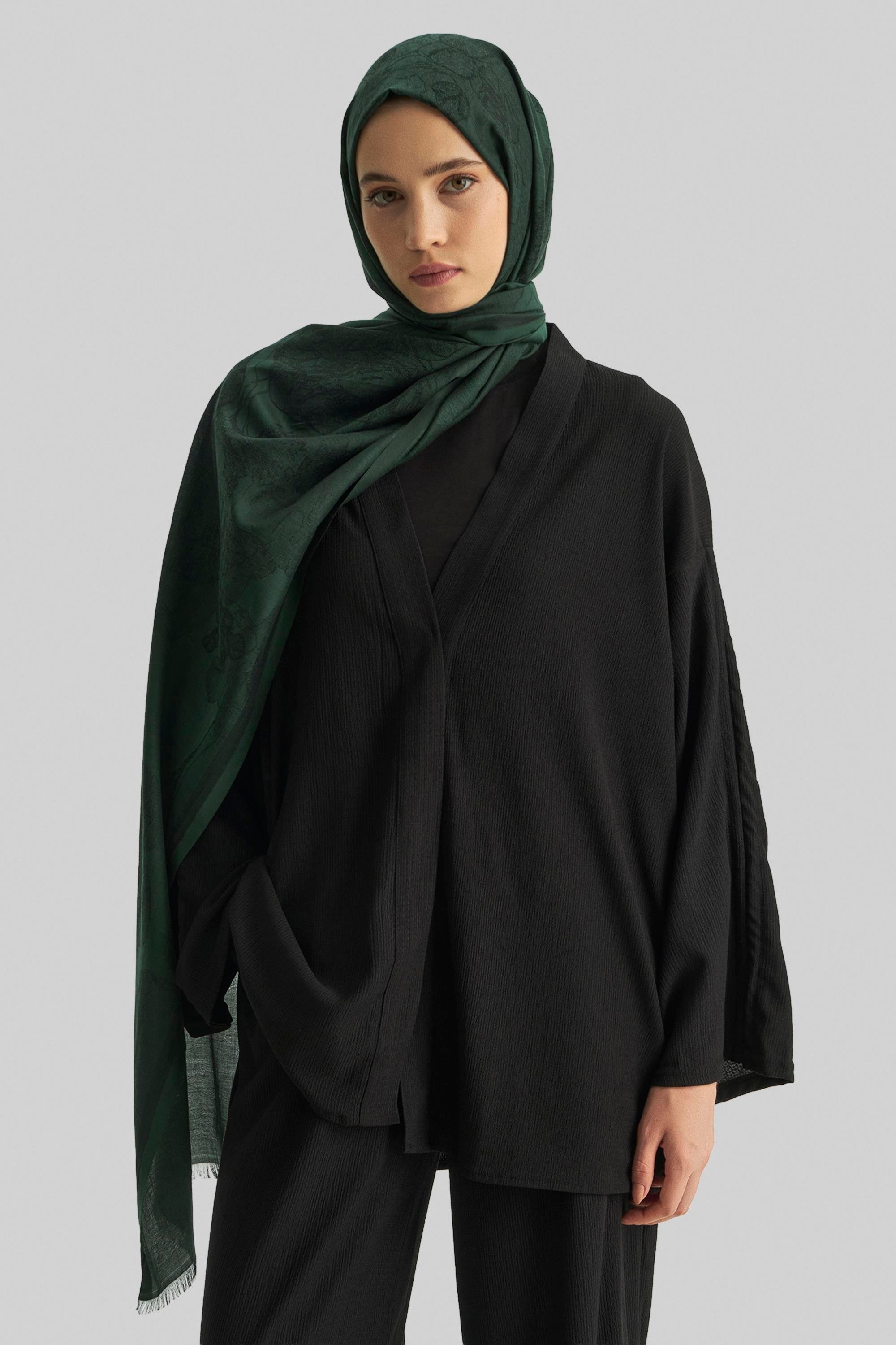 EFRAZ PAMUK İPEK ŞAL-KOYU YEŞİL