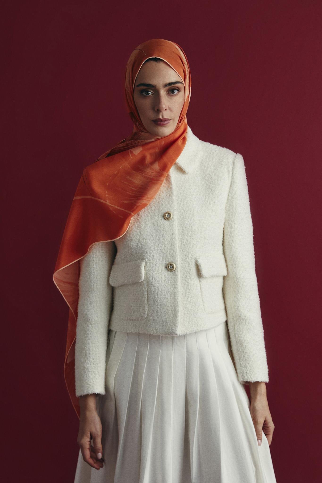EFZA KREP İPEK ŞAL 70*190 CM - TURUNCU