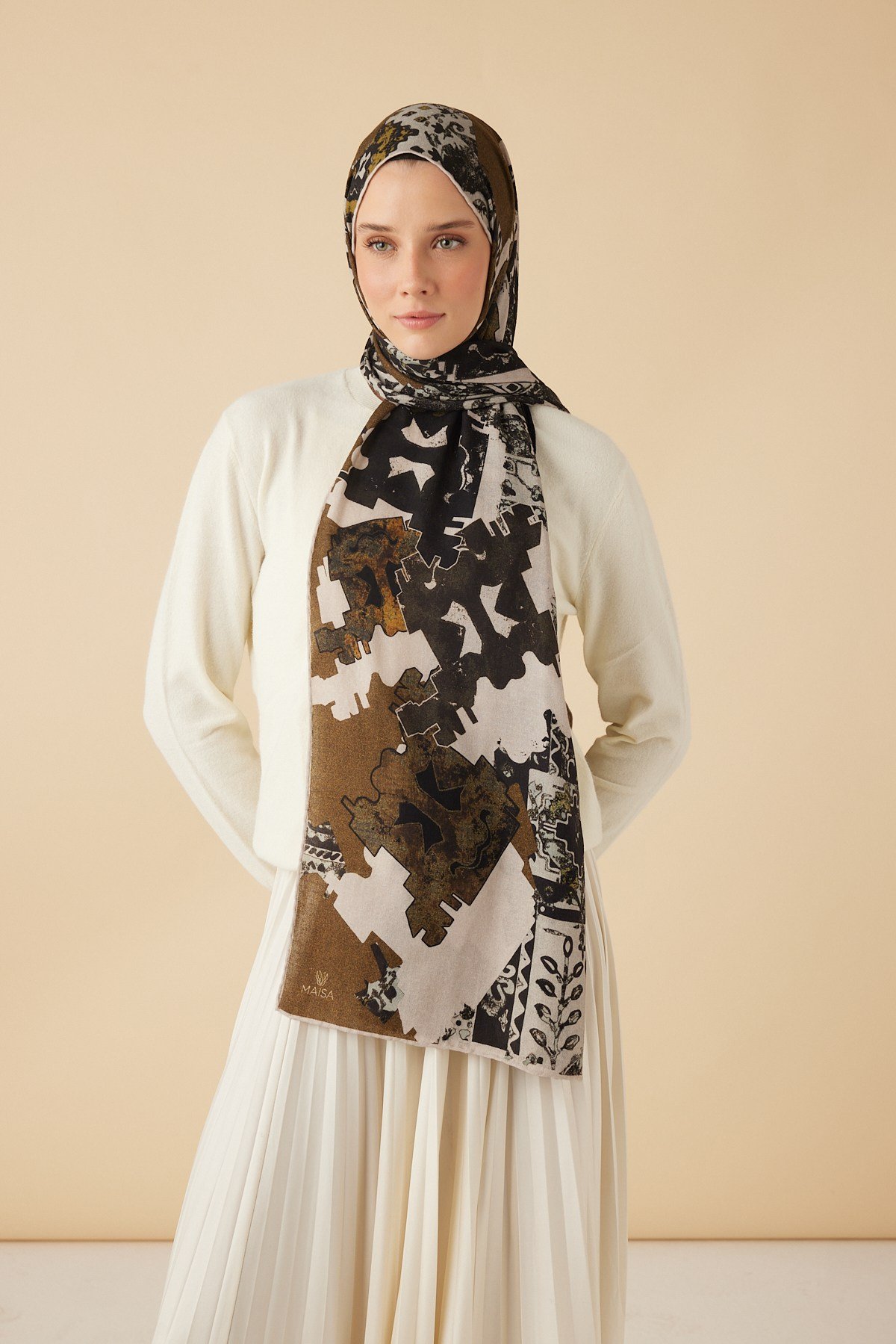 ELAN YÜN İPEK KAŞMİR ŞAL 70*200 CM - HARDAL