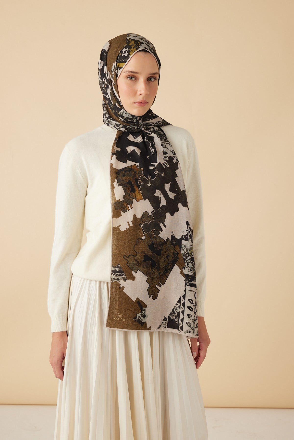 ELAN YÜN İPEK KAŞMİR ŞAL 70*200 CM - HARDAL