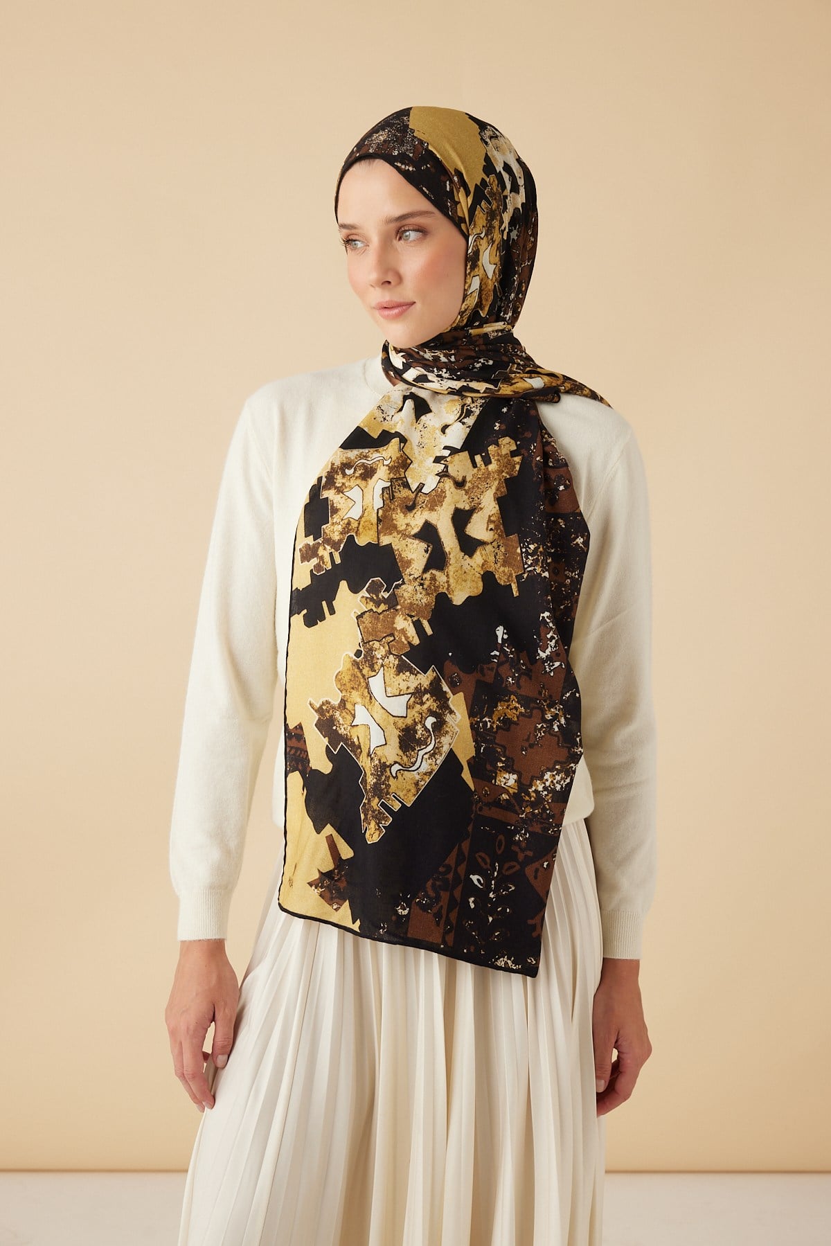 ELAN YÜN İPEK KAŞMİR ŞAL 70*200 CM - KAHVERENGİ