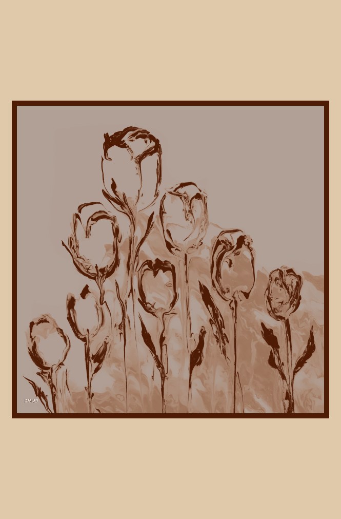 EVA TİVİL İPEK EŞARP 90*90 CM - CAMEL