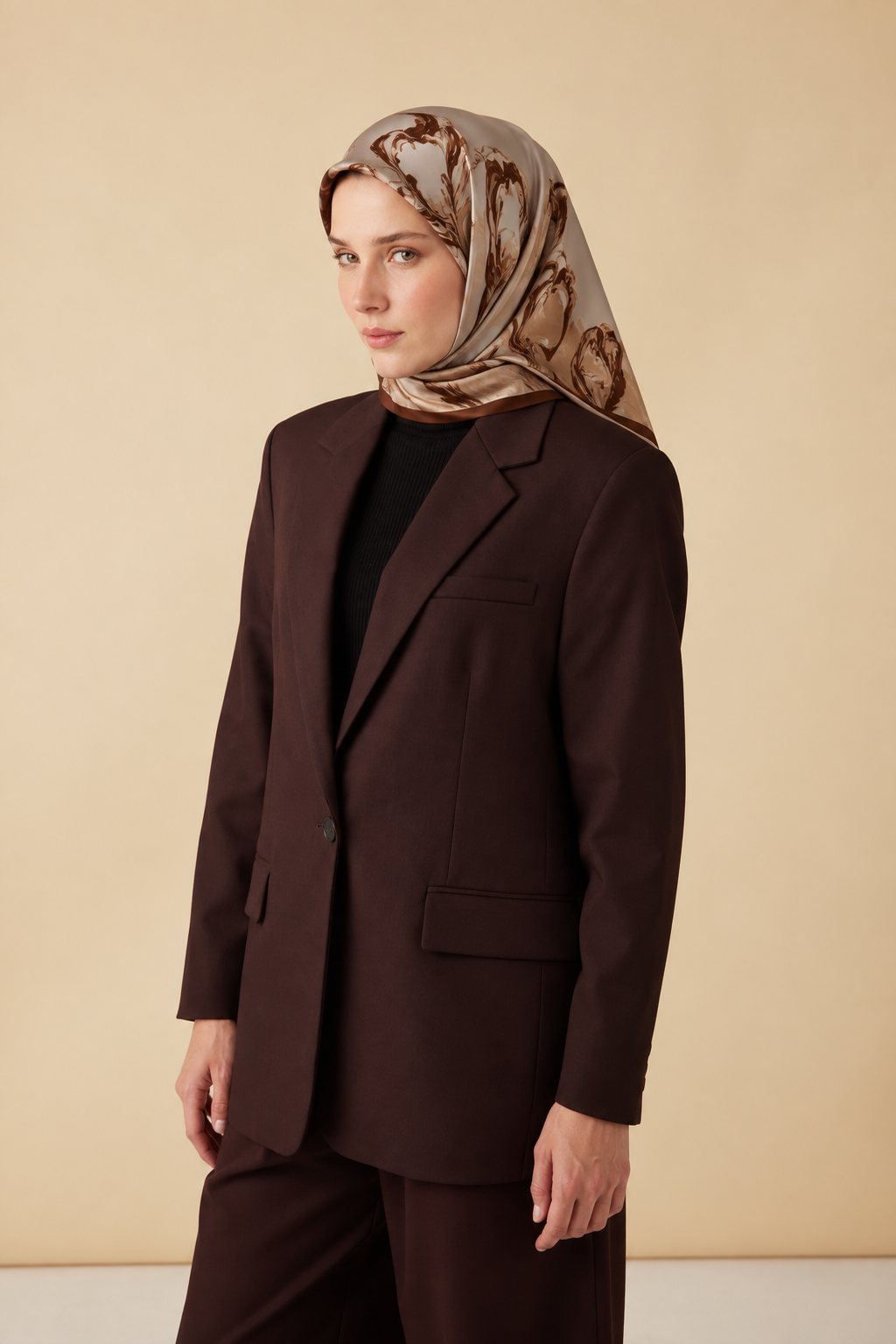 EVA TİVİL İPEK EŞARP 90*90 CM - CAMEL