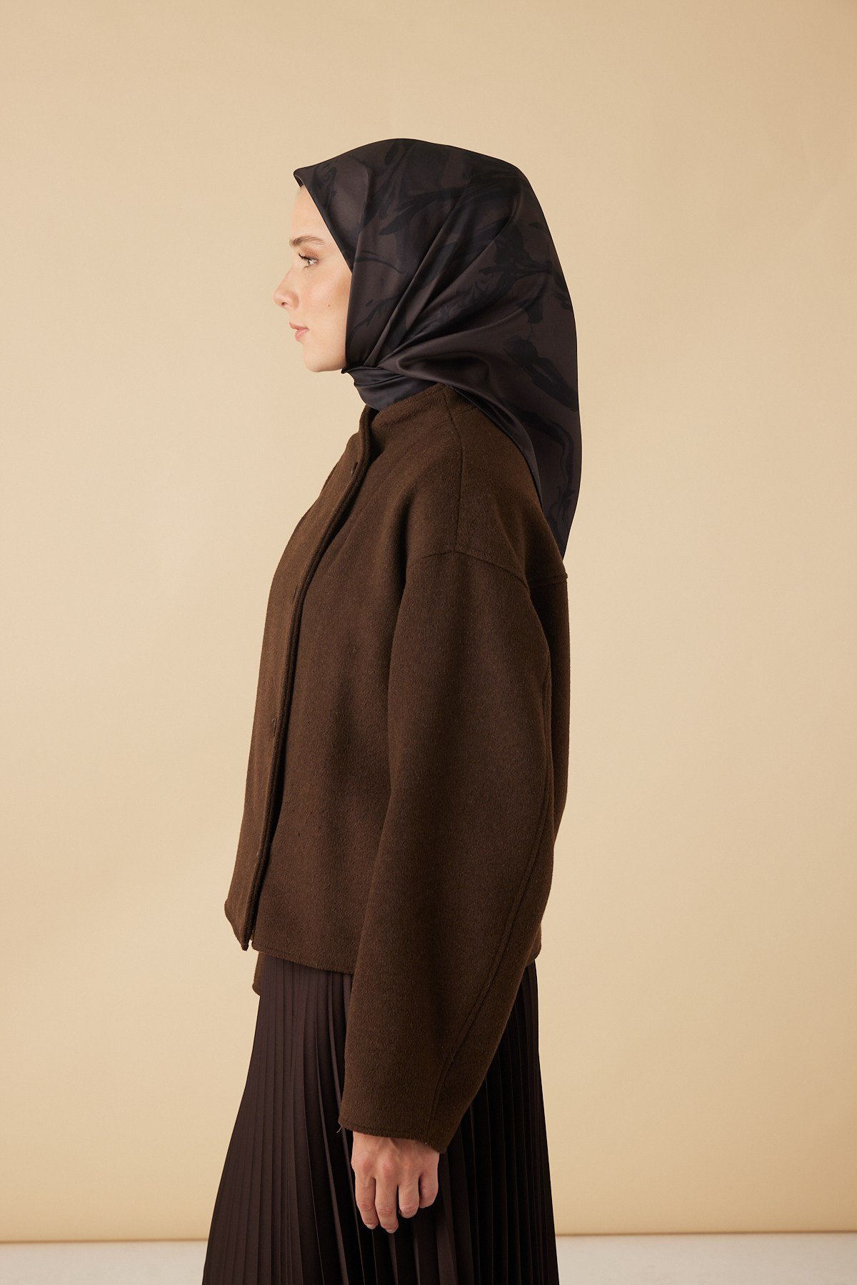 EVA TİVİL İPEK EŞARP 90*90 CM - KAHVERENGİ
