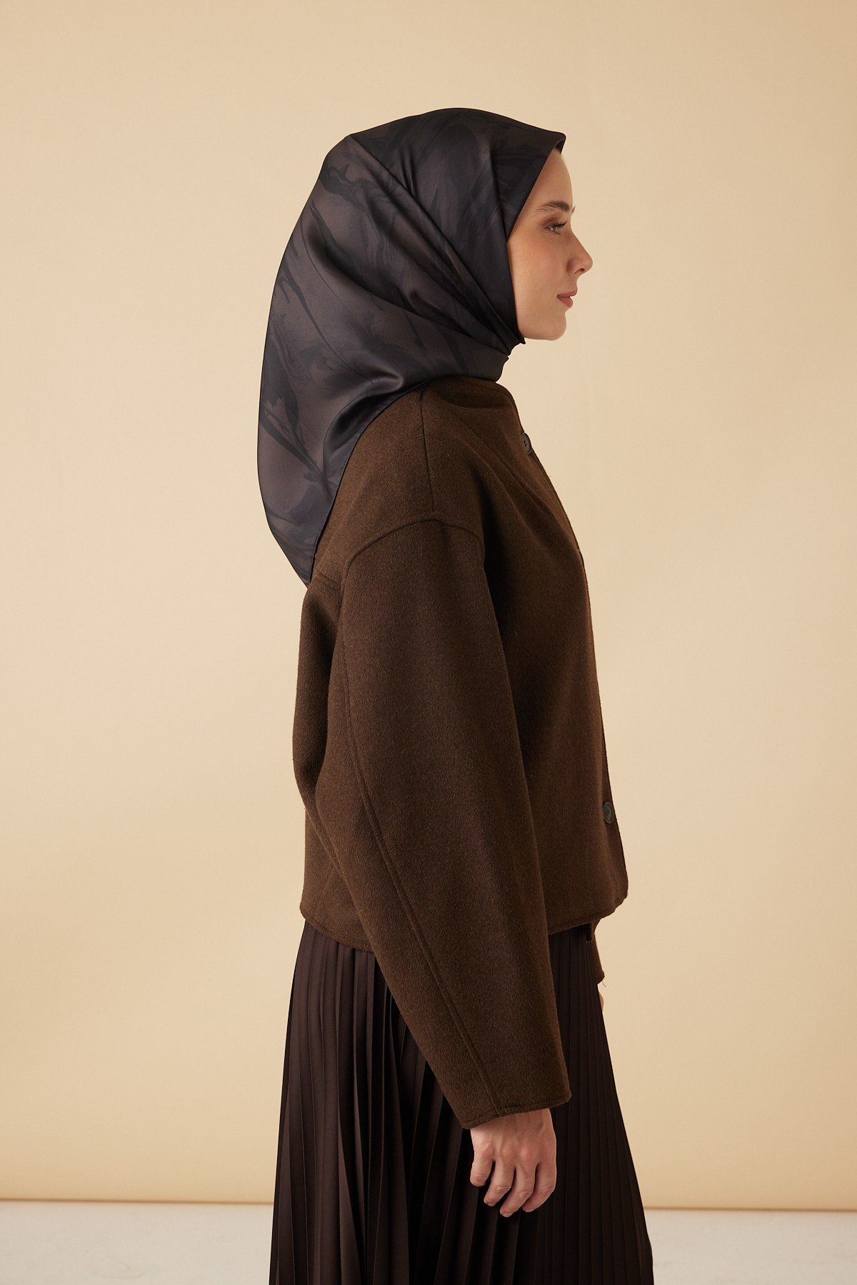 EVA TİVİL İPEK EŞARP 90*90 CM - KAHVERENGİ