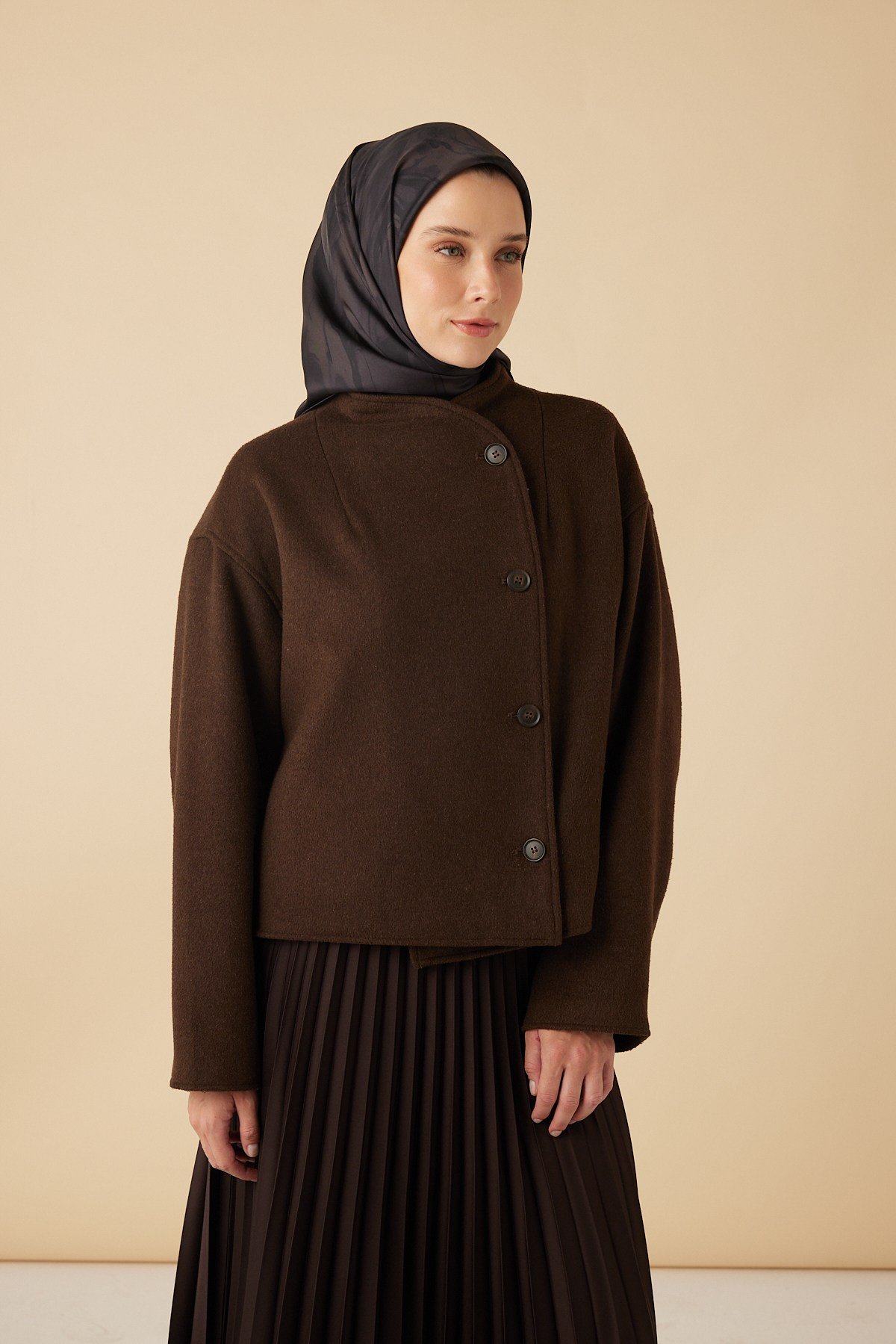 EVA TİVİL İPEK EŞARP 90*90 CM - KAHVERENGİ
