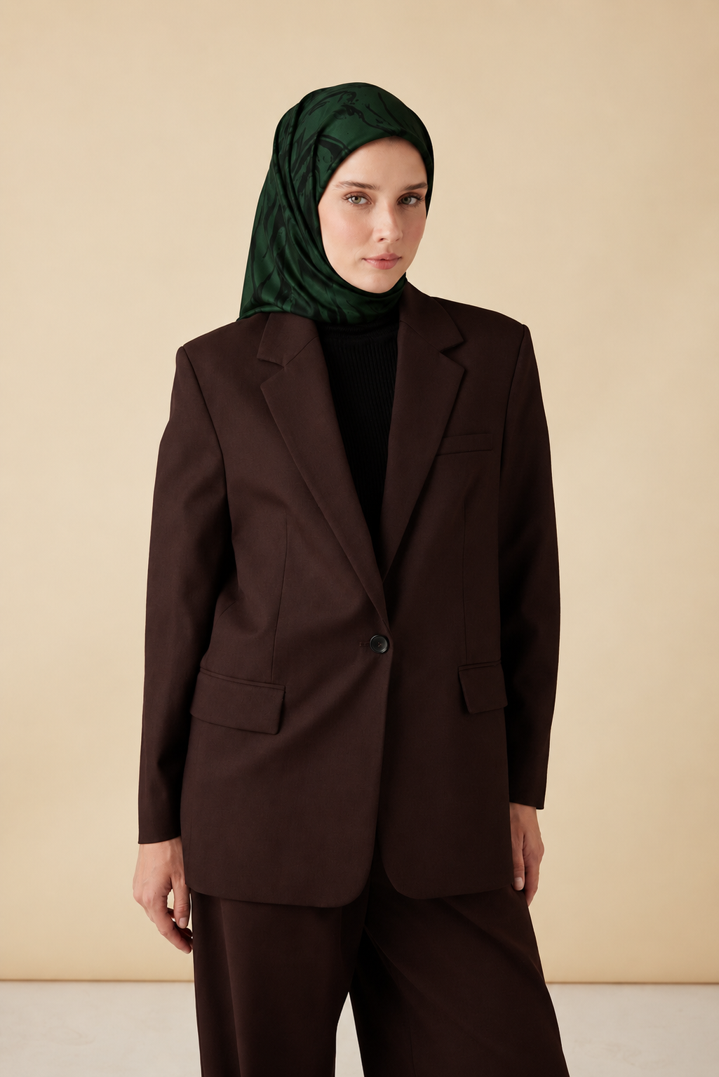 EVA TİVİL İPEK EŞARP 90*90 CM - KOYU YEŞİL