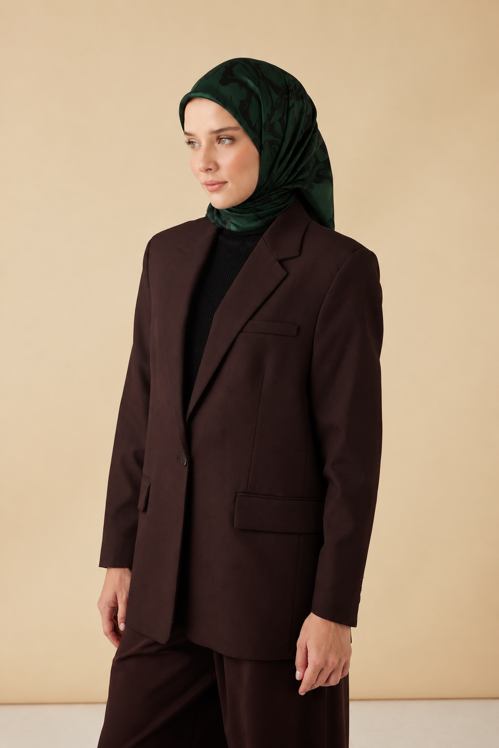 EVA TİVİL İPEK EŞARP 90*90 CM - KOYU YEŞİL
