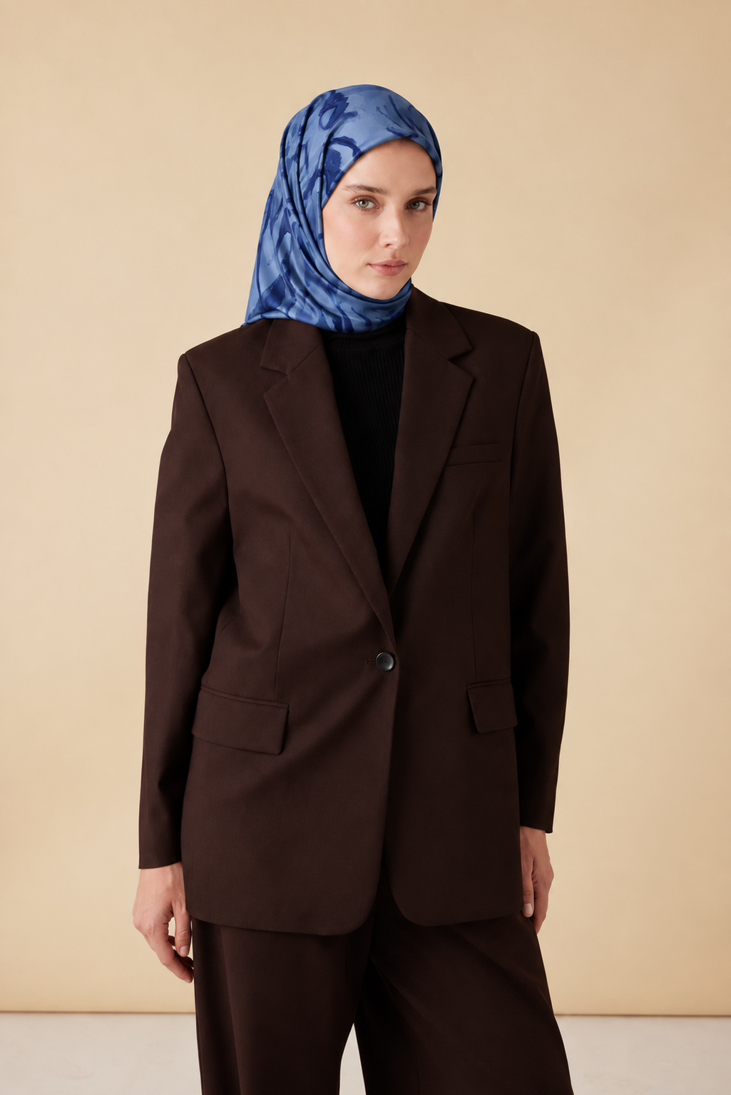 EVA TİVİL İPEK EŞARP 90*90 CM - MAVİ