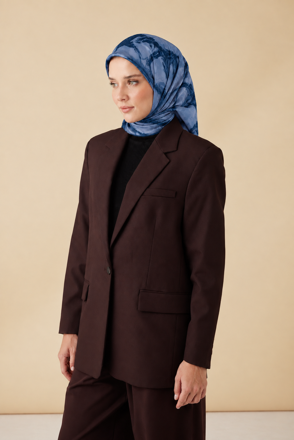EVA TİVİL İPEK EŞARP 90*90 CM - MAVİ