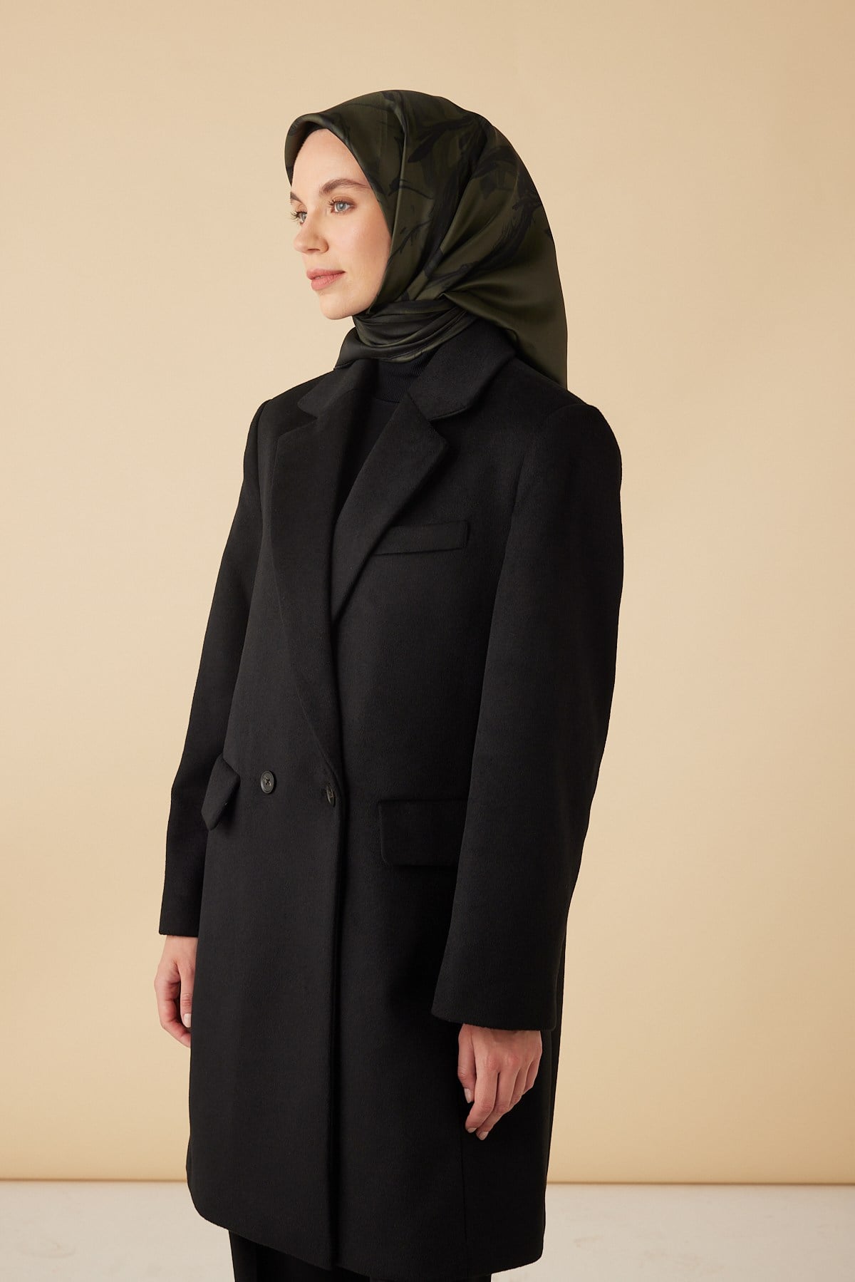 EVA TİVİL İPEK EŞARP 90*90 CM - ZEYTİN