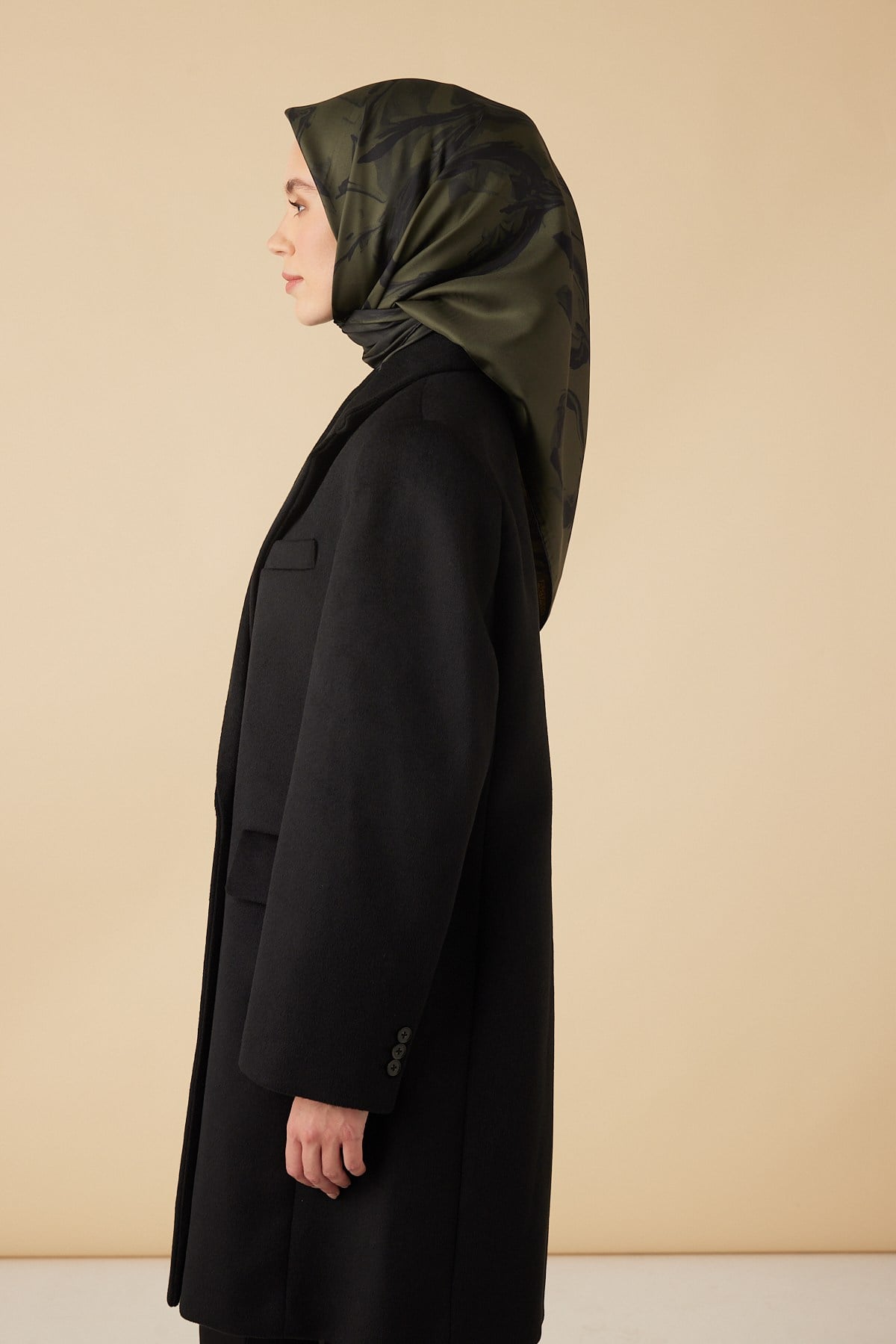 EVA TİVİL İPEK EŞARP 90*90 CM - ZEYTİN