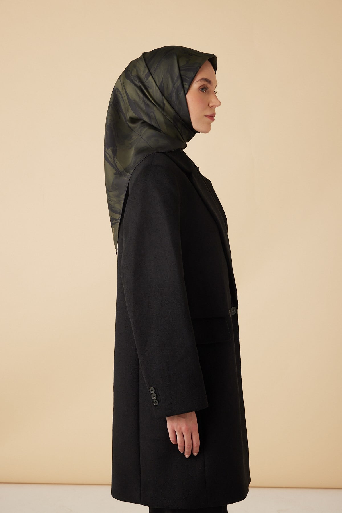 EVA TİVİL İPEK EŞARP 90*90 CM - ZEYTİN