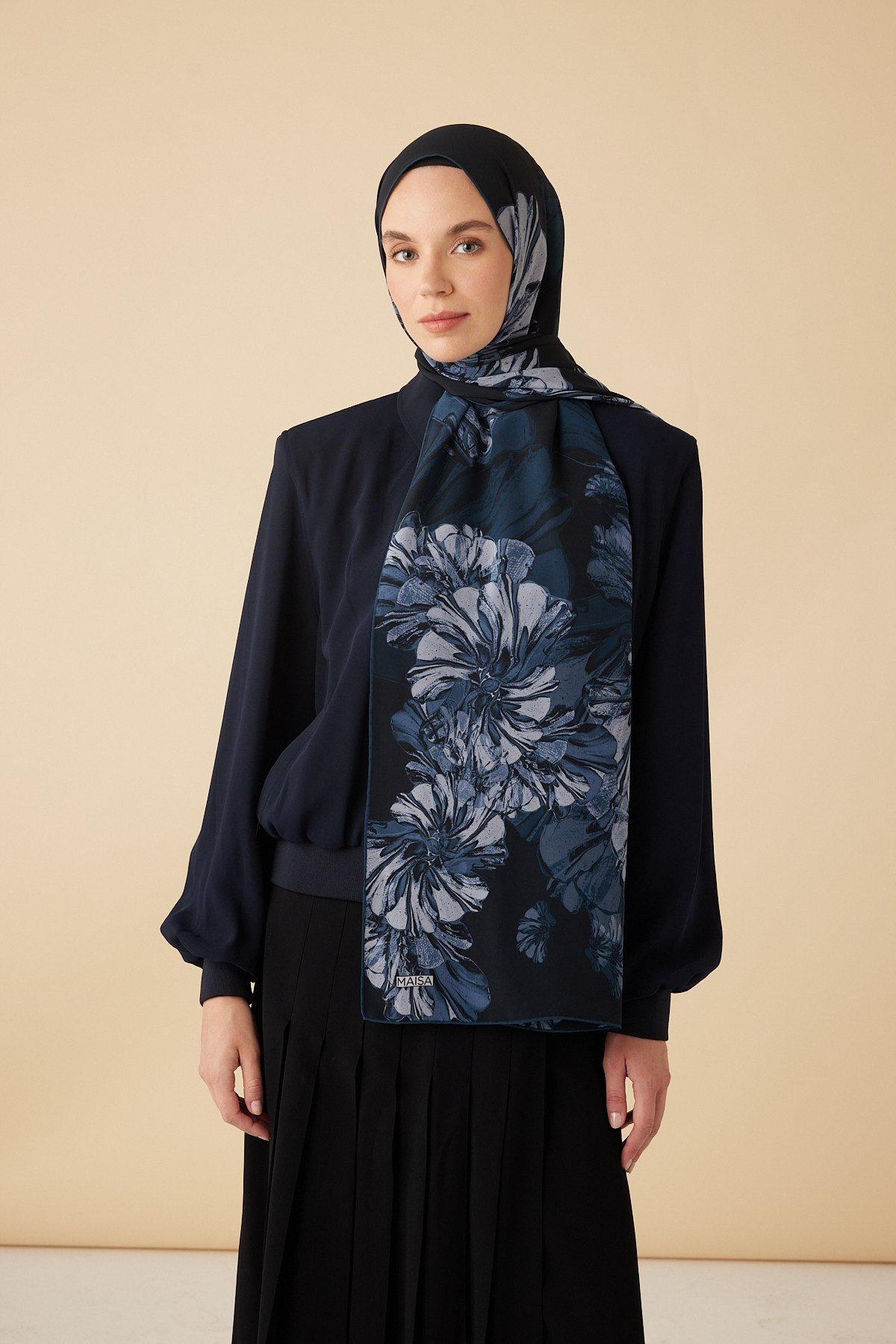EZGİN KREP İPEK ŞAL 70*190 CM - İNDİGO
