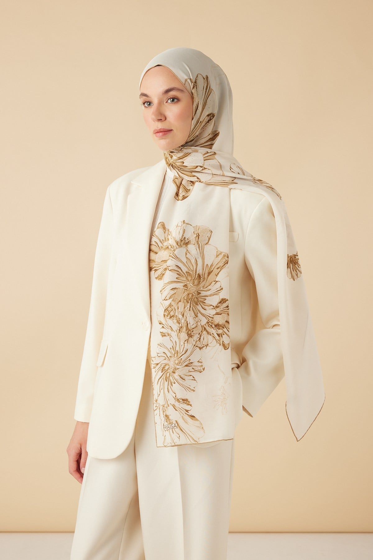 EZGİN KREP İPEK ŞAL 70*190 CM - KREM