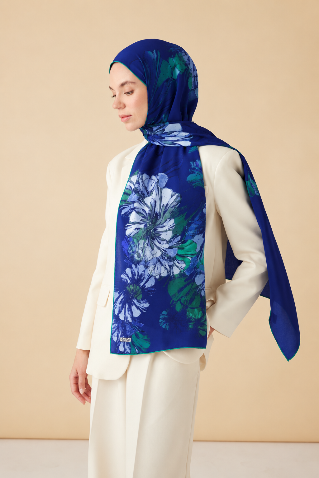 EZGİN KREP İPEK ŞAL 70*190 CM - MAVİ