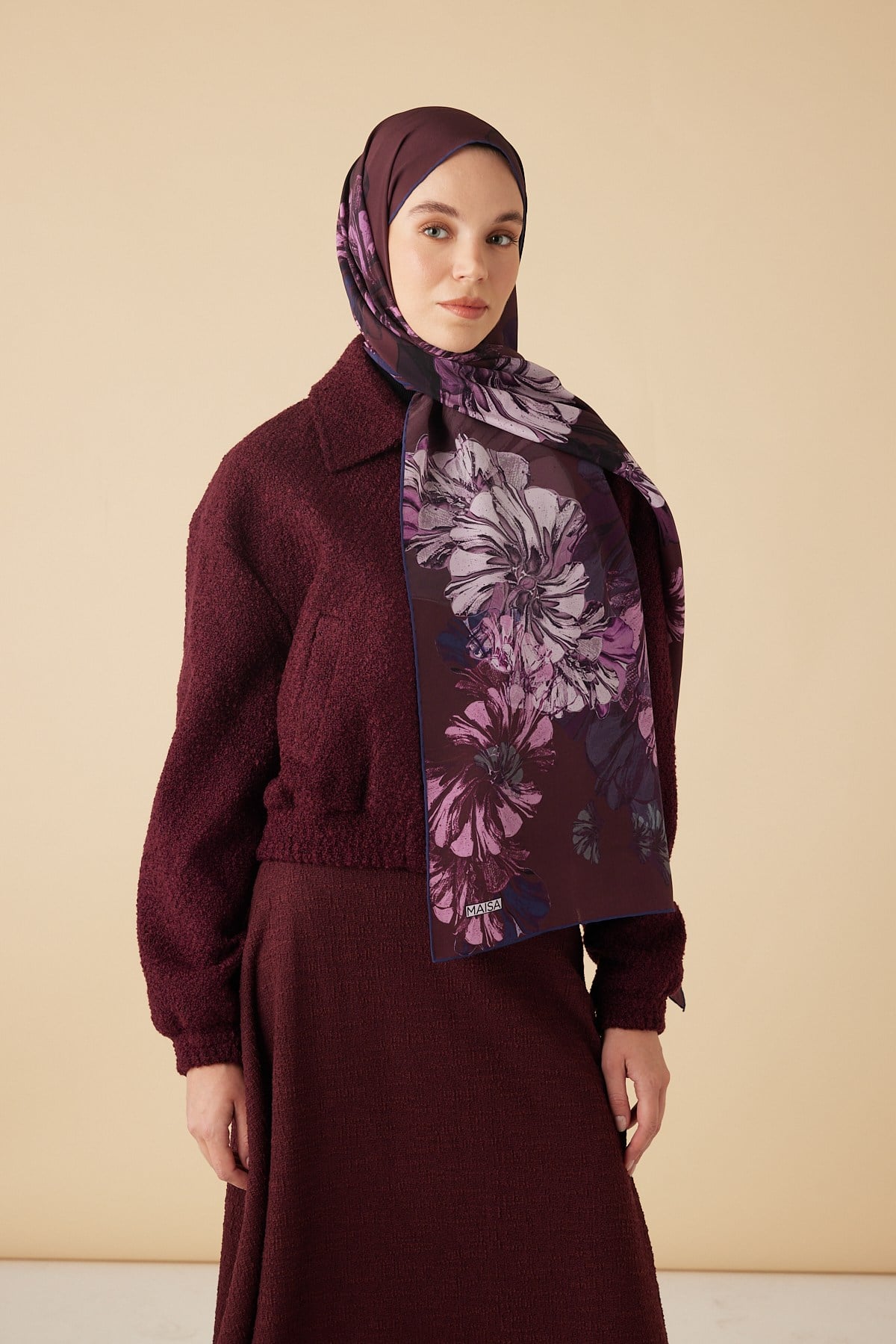 EZGİN KREP İPEK ŞAL 70*190 CM - MOR