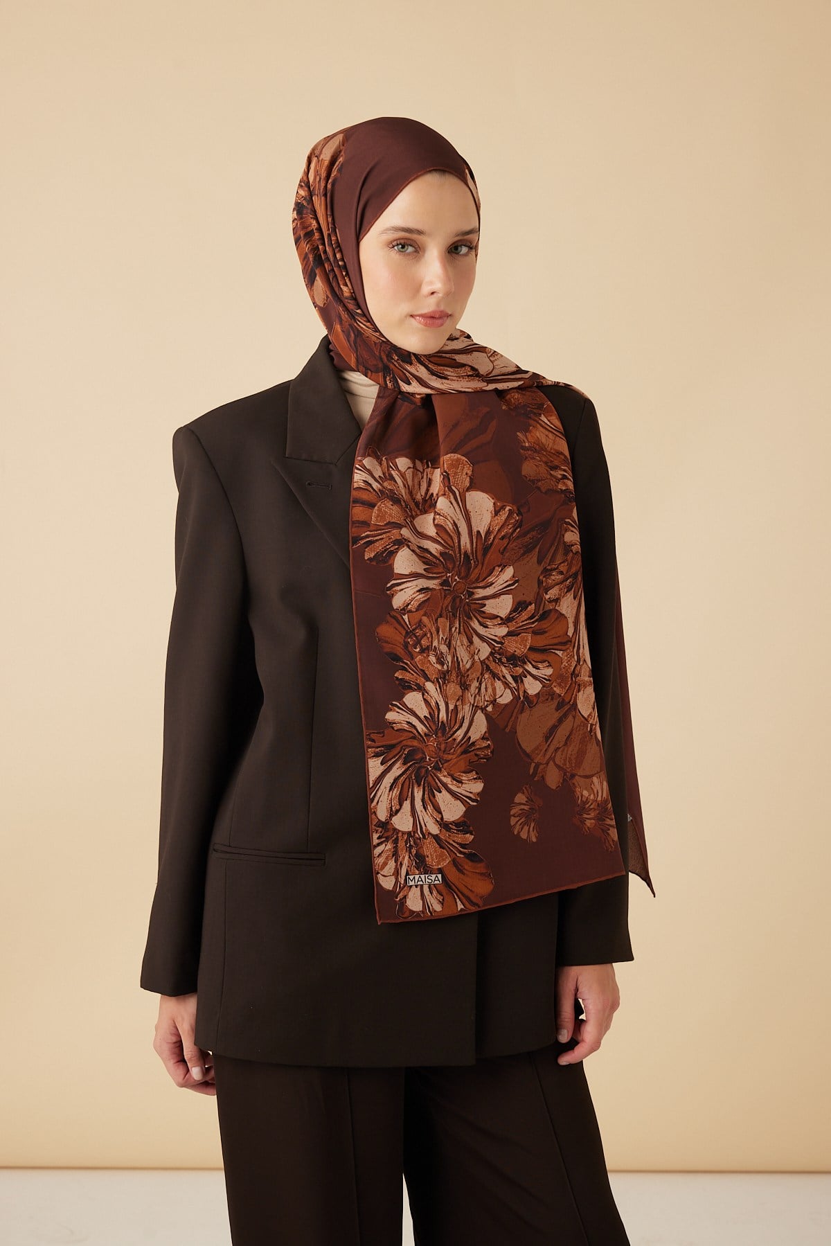 EZGİN KREP İPEK ŞAL 70*190 CM - TABA