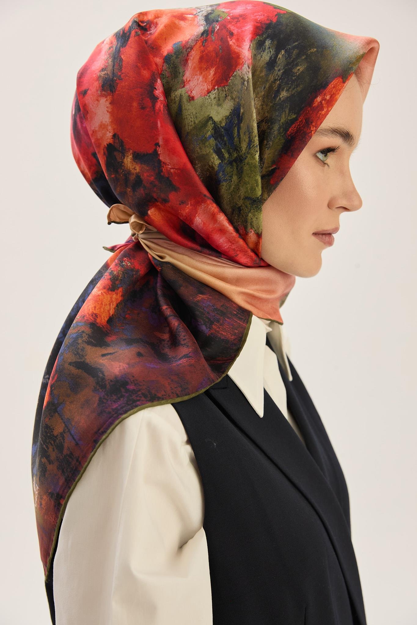 FAM TİVİL İPEK EŞARP 90*90 CM - KAHVERENGİ