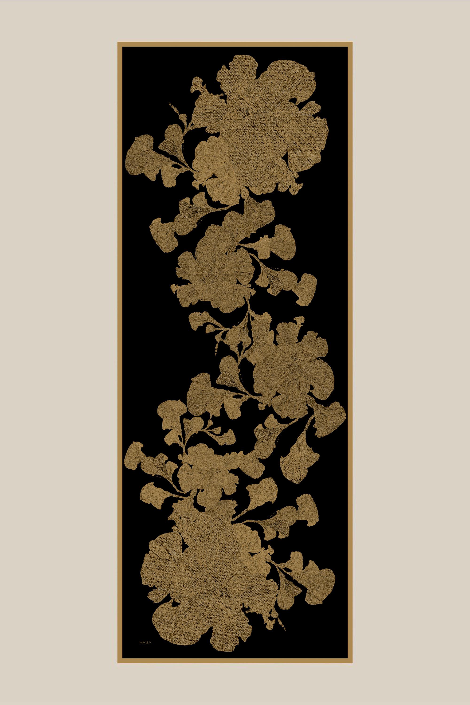FARAH MULBERRY İPEK ŞAL 70*190 - GOLD SİYAH