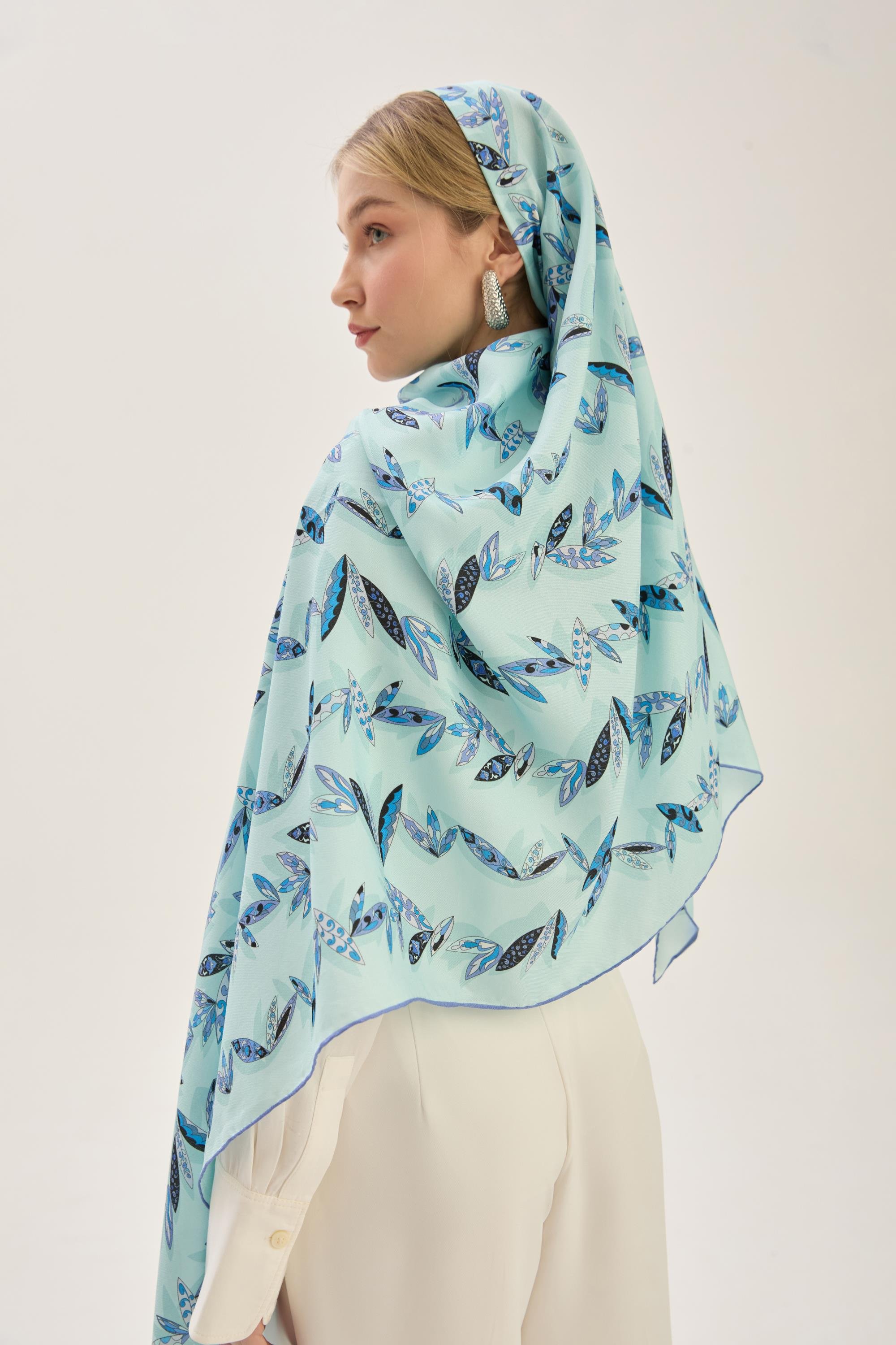 FER PAMUK İPEK ŞAL 70*190 CM - MAVİ