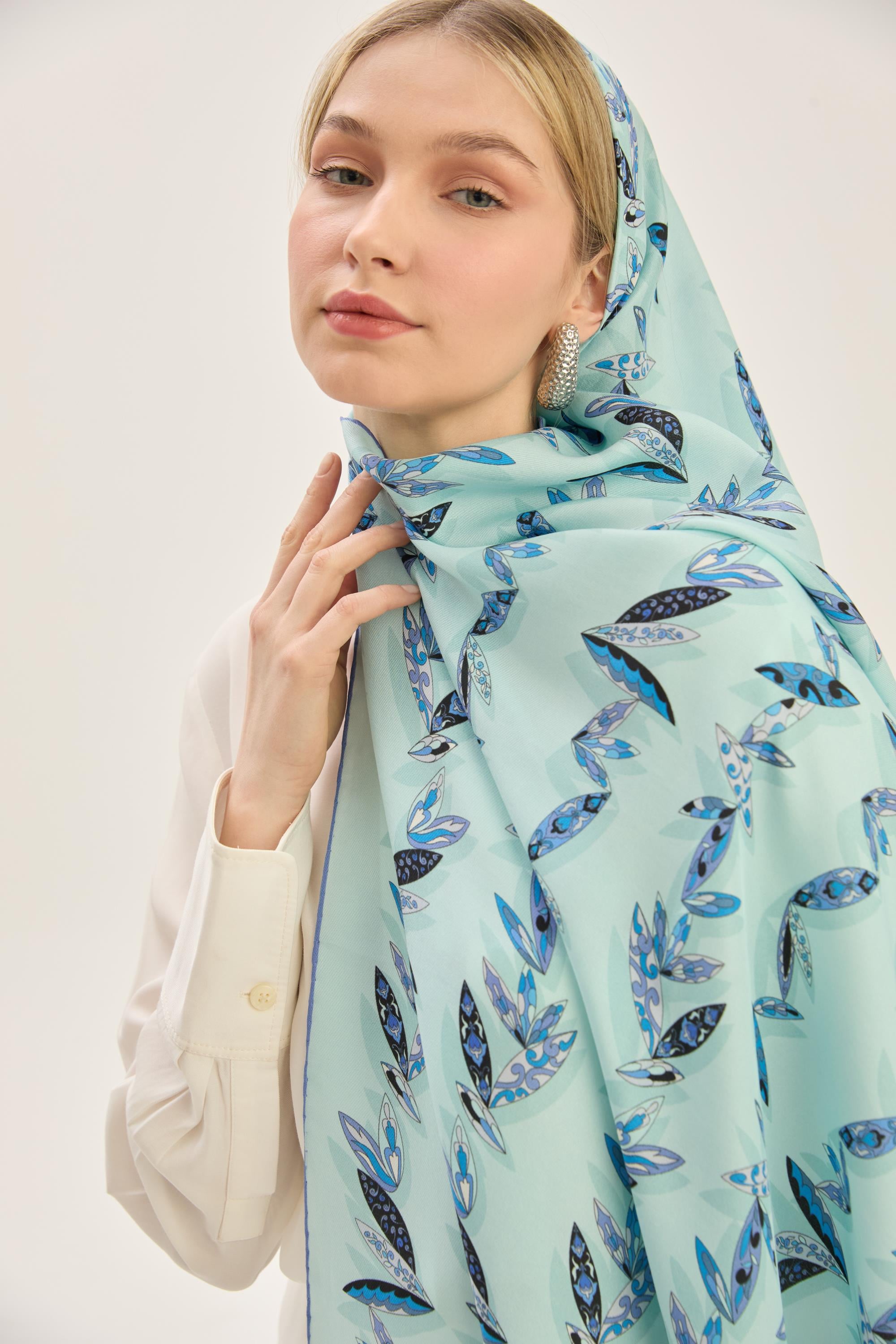 FER PAMUK İPEK ŞAL 70*190 CM - MAVİ