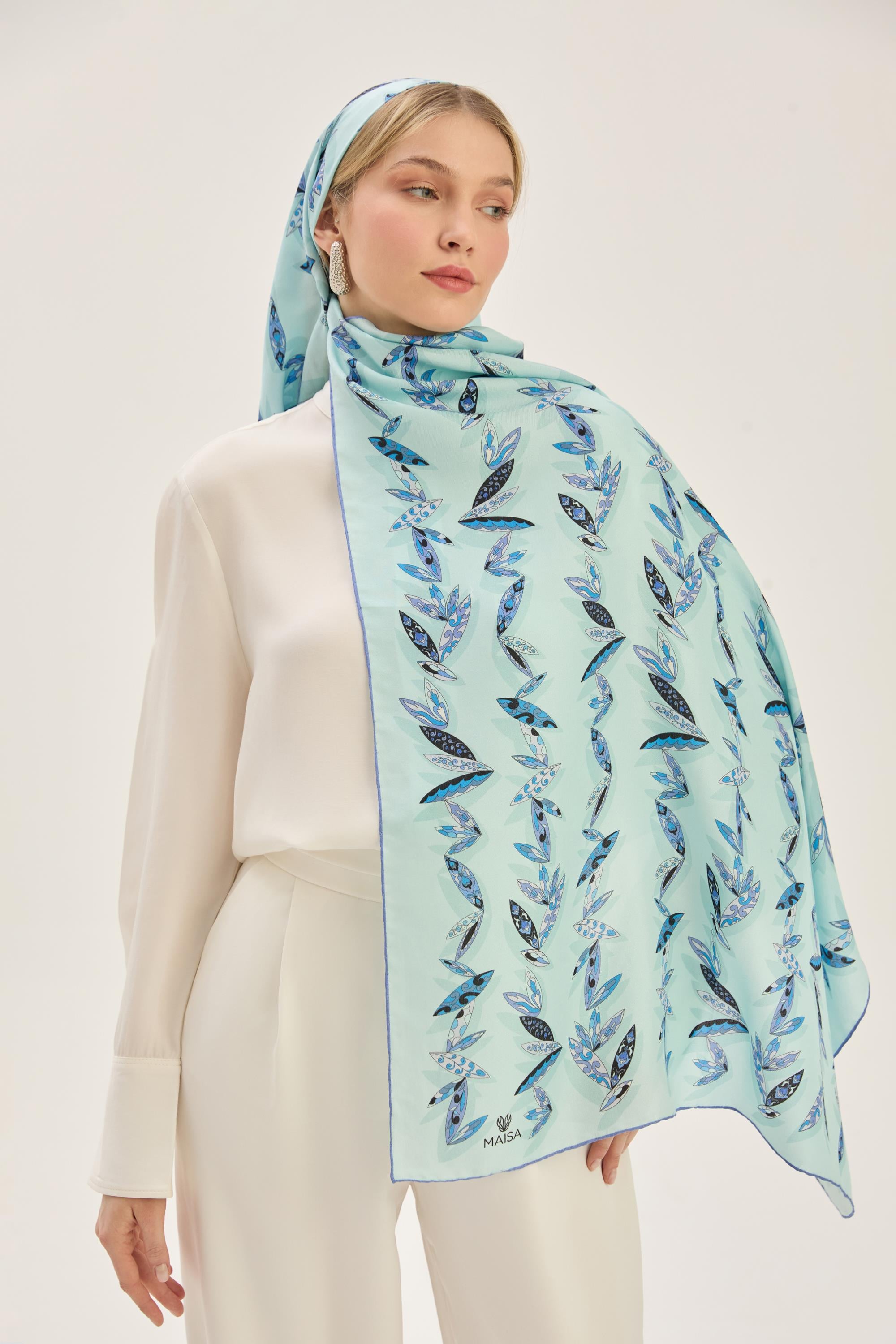 FER PAMUK İPEK ŞAL 70*190 CM - MAVİ