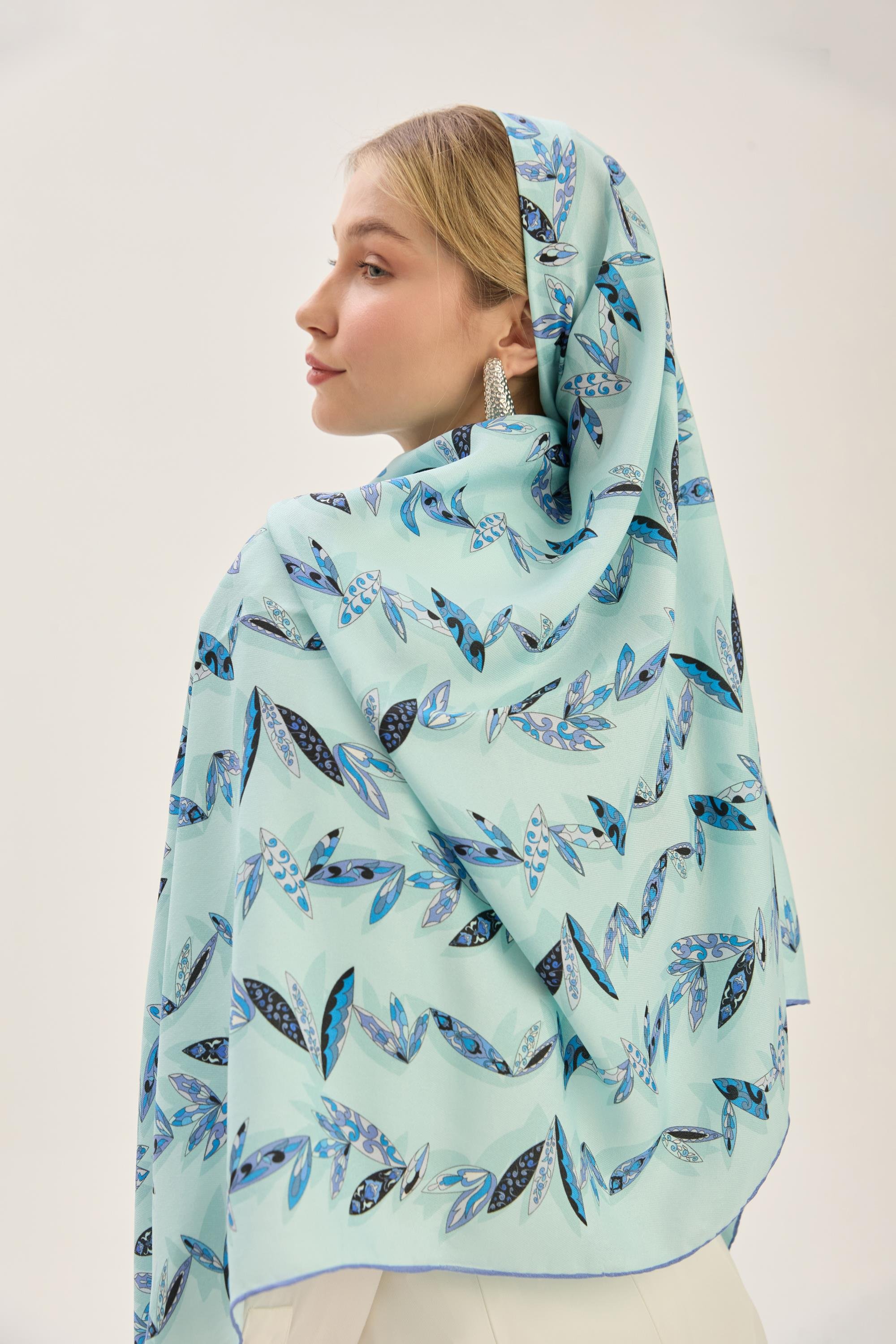 FER PAMUK İPEK ŞAL 70*190 CM - MAVİ