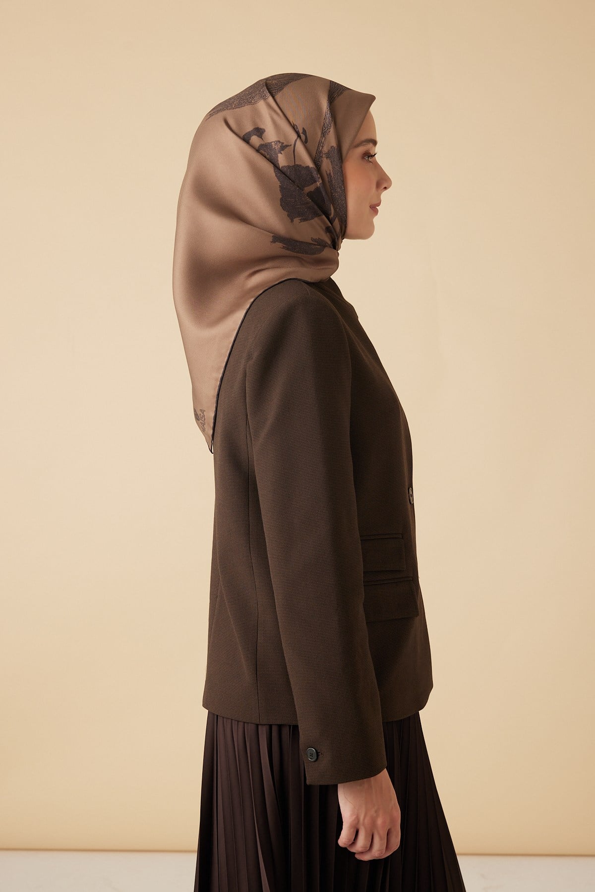 FERYA MULBERRY İPEK EŞARP 90*90 CM - CAMEL