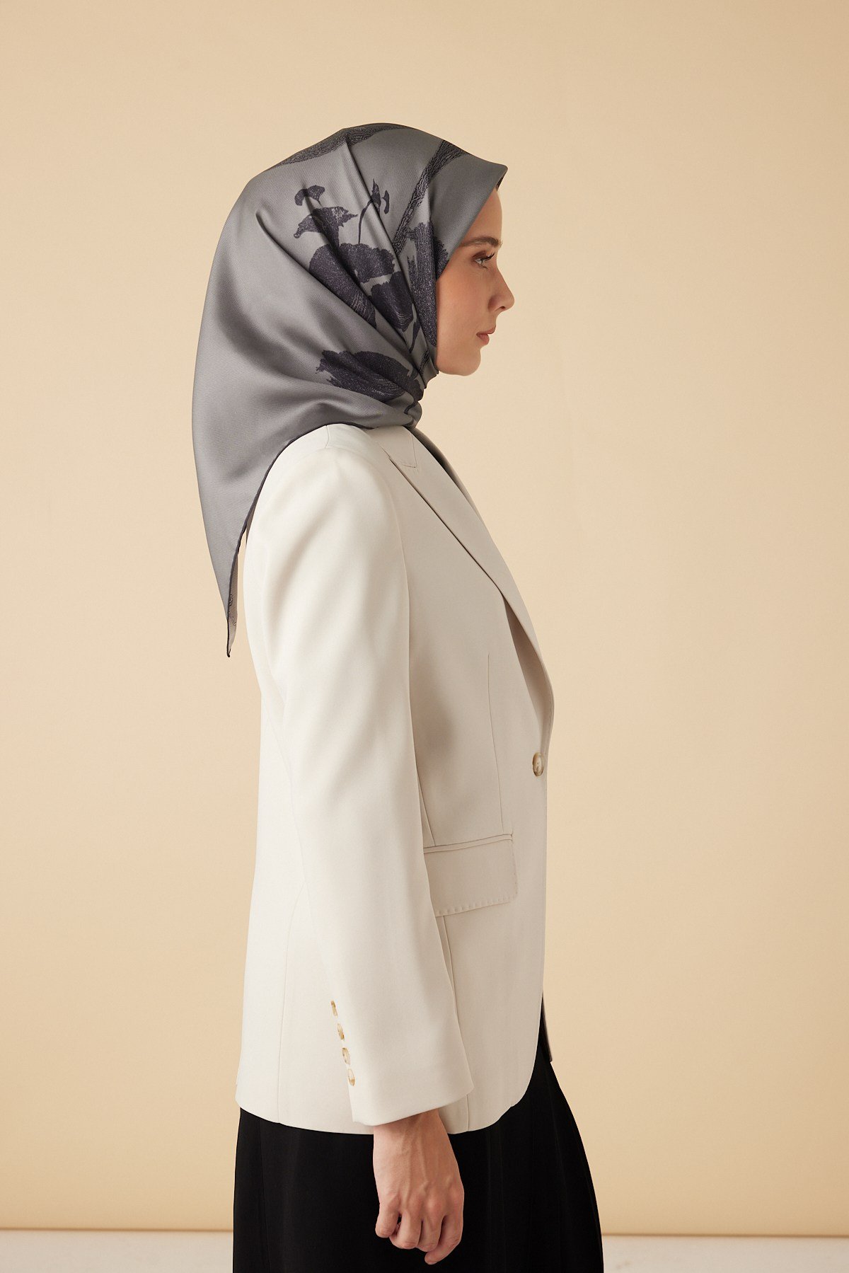 FERYA MULBERRY İPEK EŞARP 90*90 CM - GRİ
