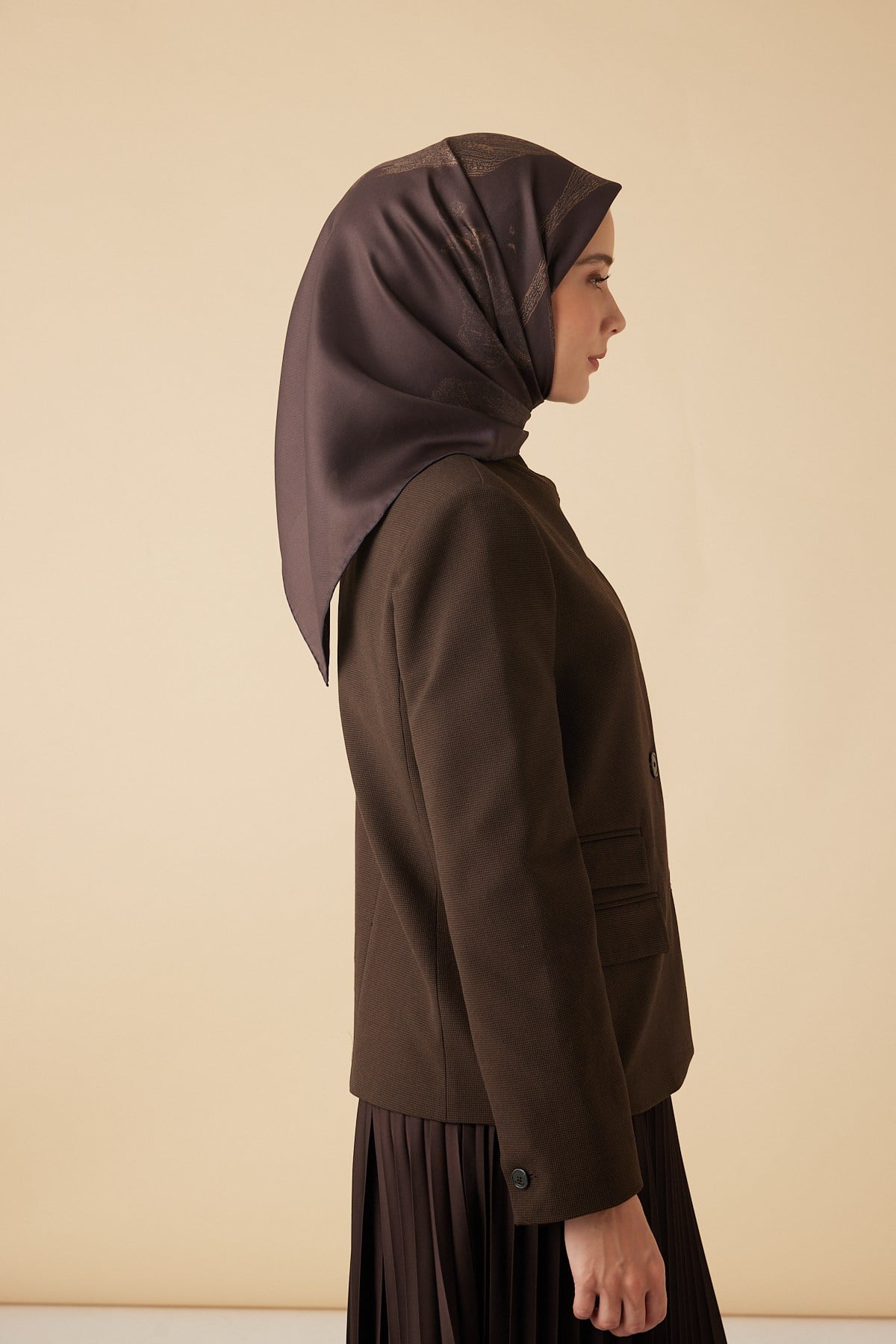 FERYA MULBERRY İPEK EŞARP 90*90 CM - KAHVERENGİ